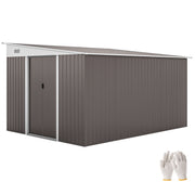 Outsunny Cobertizo de Jardín 280x345x201 cm 8,9 m² Caseta Exterior de Metálico para Almacenamiento de Herramientas con Puerta y 2 Ventanas Gris