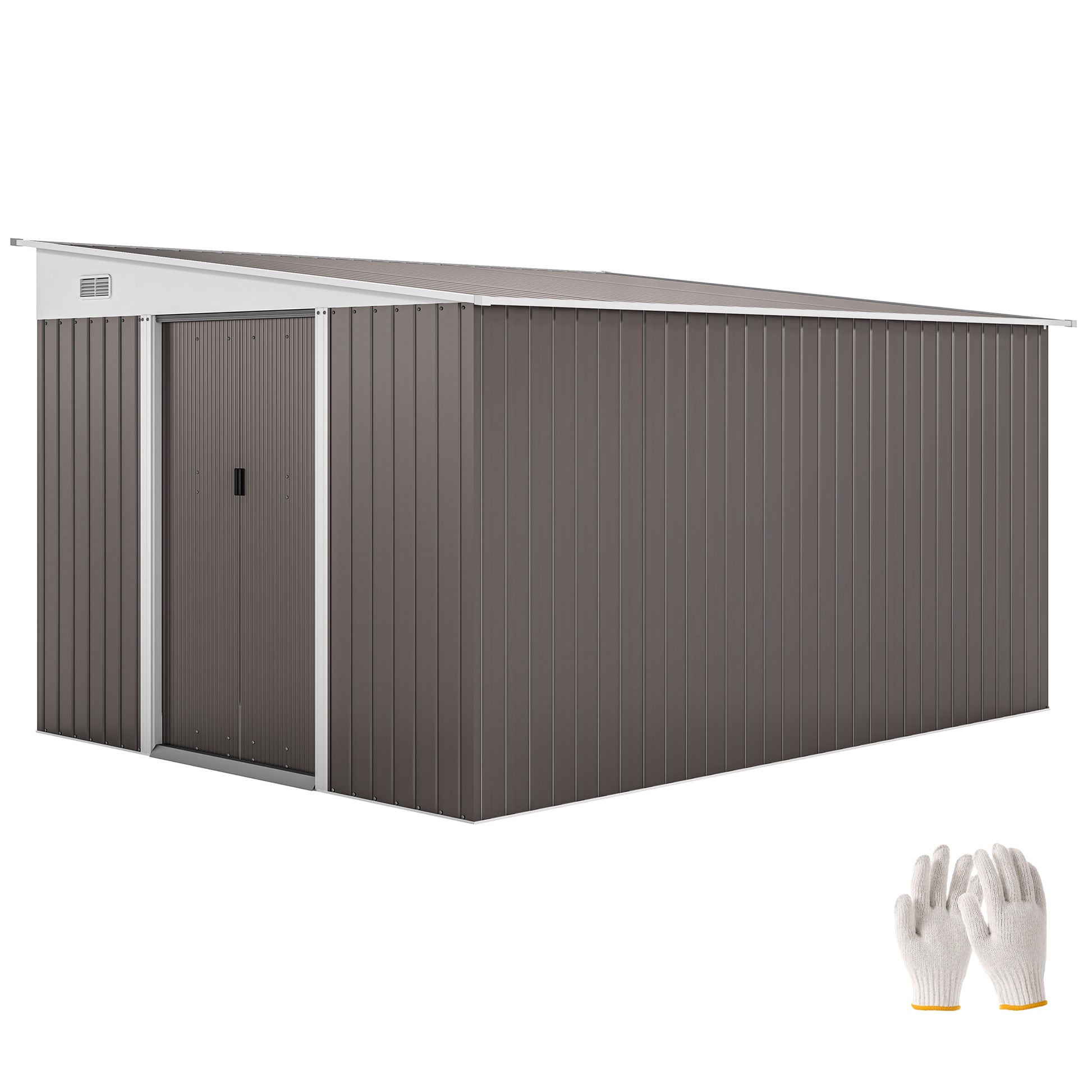 Outsunny Cobertizo de Jardín 280x345x201 cm 8,9 m² Caseta Exterior de Metálico para Almacenamiento de Herramientas con Puerta y 2 Ventanas Gris
