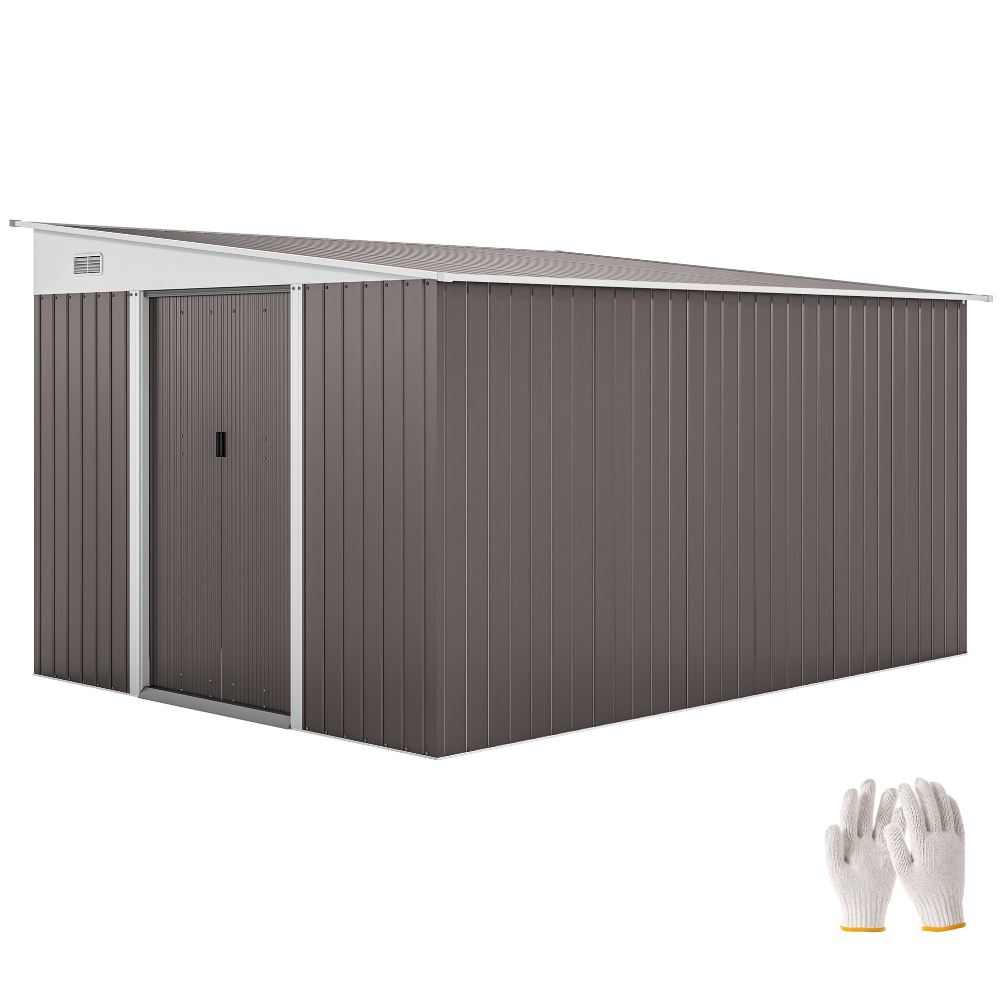Outsunny Cobertizo de Jardín 280x345x201 cm 8,9 m² Caseta Exterior de Metálico para Almacenamiento de Herramientas con Puerta y 2 Ventanas Gris