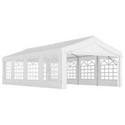 Outsunny Carpa para Fiestas 8x4 m Cenador de Jardín con 4 Paneles Laterales y 8 Ventanas Anti-UV Pabellón Pérgola Cochera Gazebo para Eventos Bodas Blanco