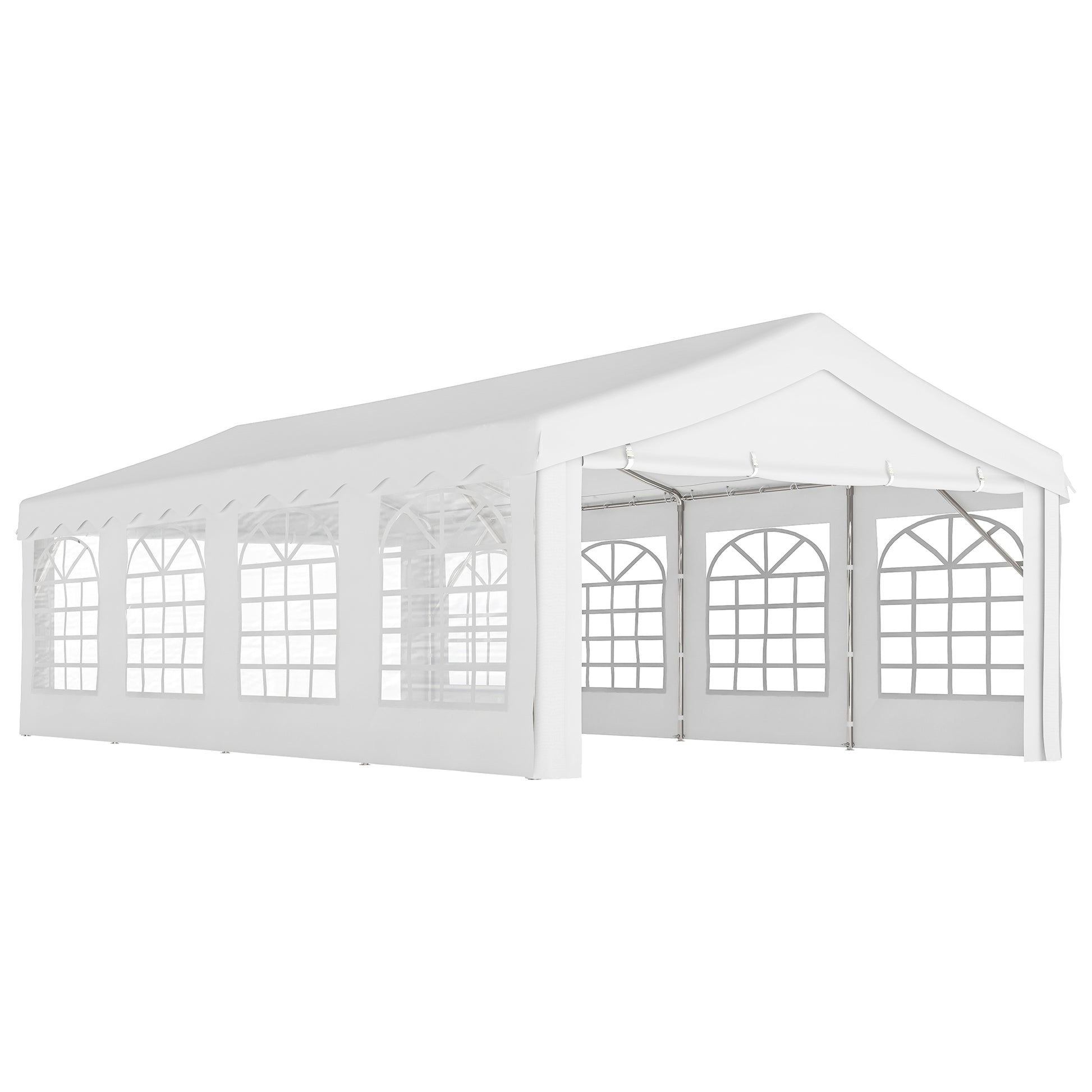 Outsunny Carpa para Fiestas 8x4 m Cenador de Jardín con 4 Paneles Laterales y 8 Ventanas Anti-UV Pabellón Pérgola Cochera Gazebo para Eventos Bodas Blanco