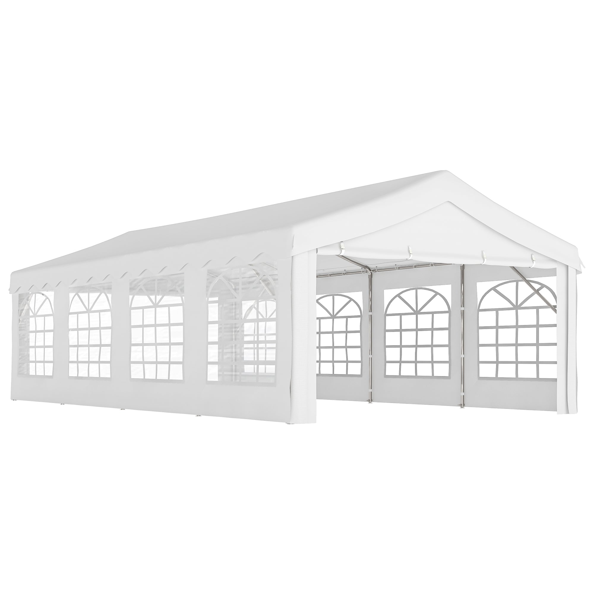 Outsunny Carpa para Fiestas 8x4 m Cenador de Jardín con 4 Paneles Laterales y 8 Ventanas Anti-UV Pabellón Pérgola Cochera Gazebo para Eventos Bodas Blanco
