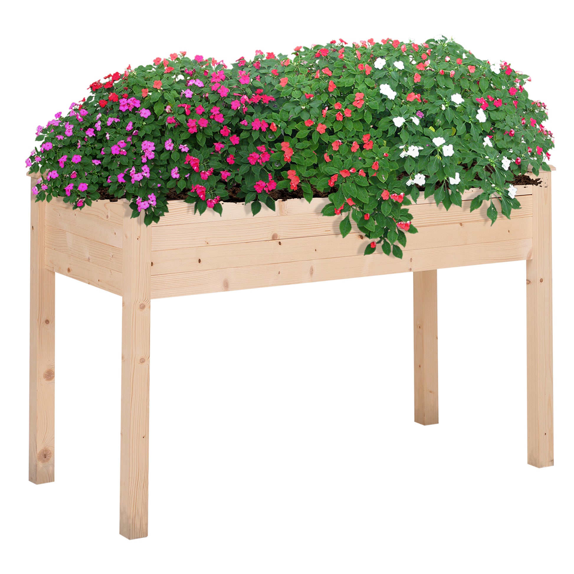 Outsunny Huerto Urbano Elevado de Madera 122,5x56,5x76 cm Mesa de Cultivo Jardinera Elevada con Tela no Tejida y 4 Orificios de Drenaje para Cultivos Plantas Flores Jardín Terraza Exterior Natural