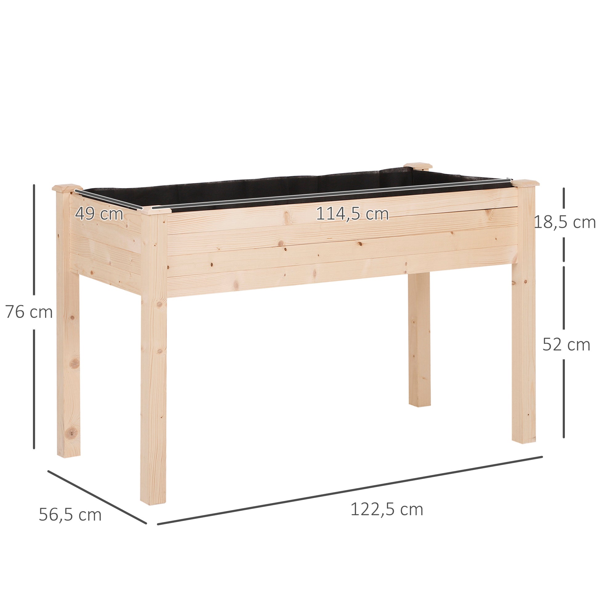 Outsunny Huerto Urbano Elevado de Madera 122,5x56,5x76 cm Mesa de Cultivo Jardinera Elevada con Tela no Tejida y 4 Orificios de Drenaje para Cultivos Plantas Flores Jardín Terraza Exterior Natural