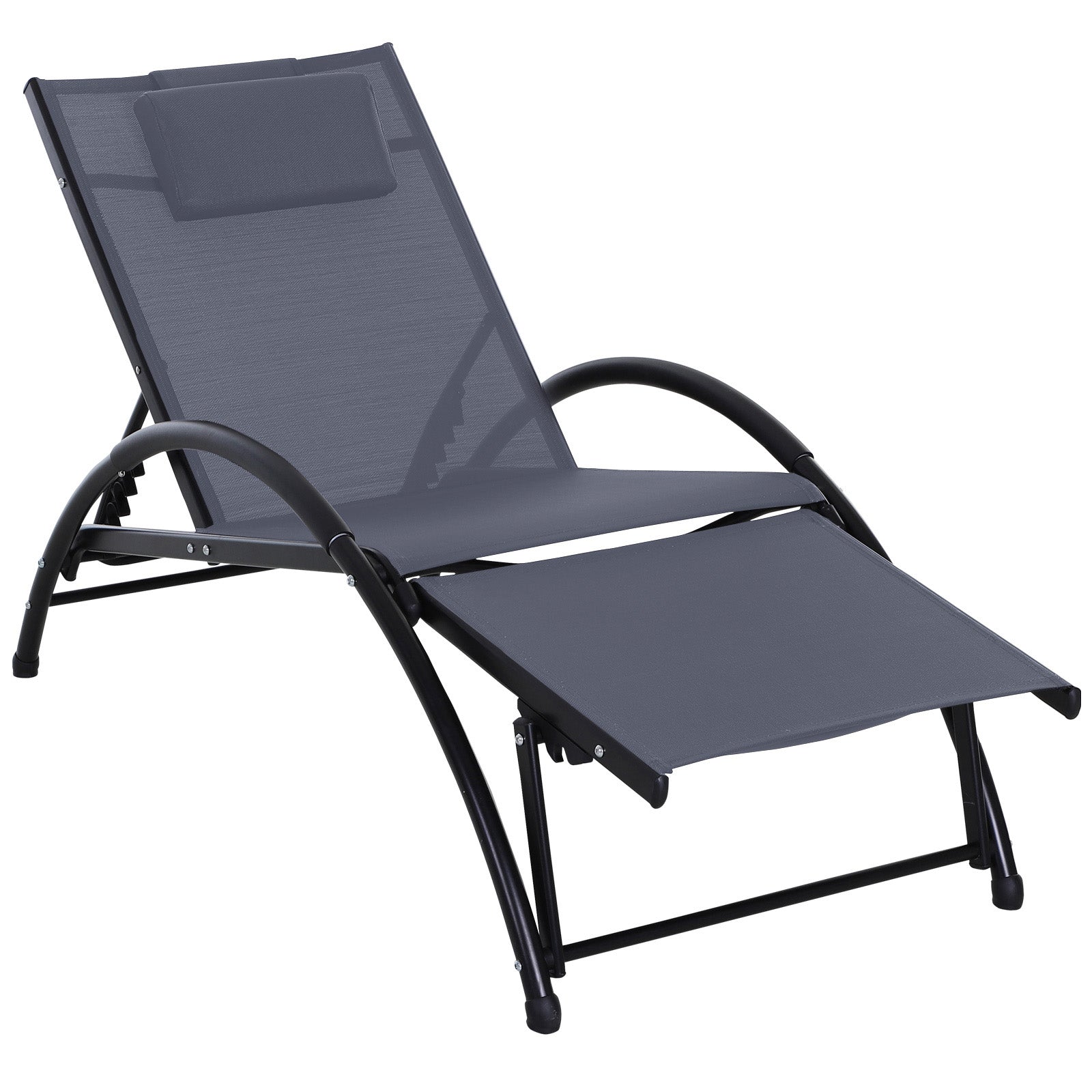 Outsunny Tumbona de Jardín Aluminio Reclinable con Respaldo Ajustable de 5 Niveles Reposapiés Regulable y Reposacabezas Extraíble para Terraza Balcón Exterior 66x152x81 cm Gris
