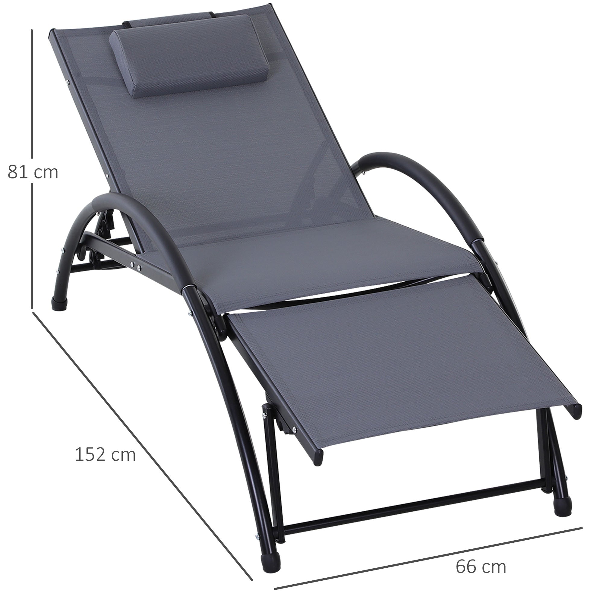 Outsunny Tumbona de Jardín Aluminio Reclinable con Respaldo Ajustable de 5 Niveles Reposapiés Regulable y Reposacabezas Extraíble para Terraza Balcón Exterior 66x152x81 cm Gris