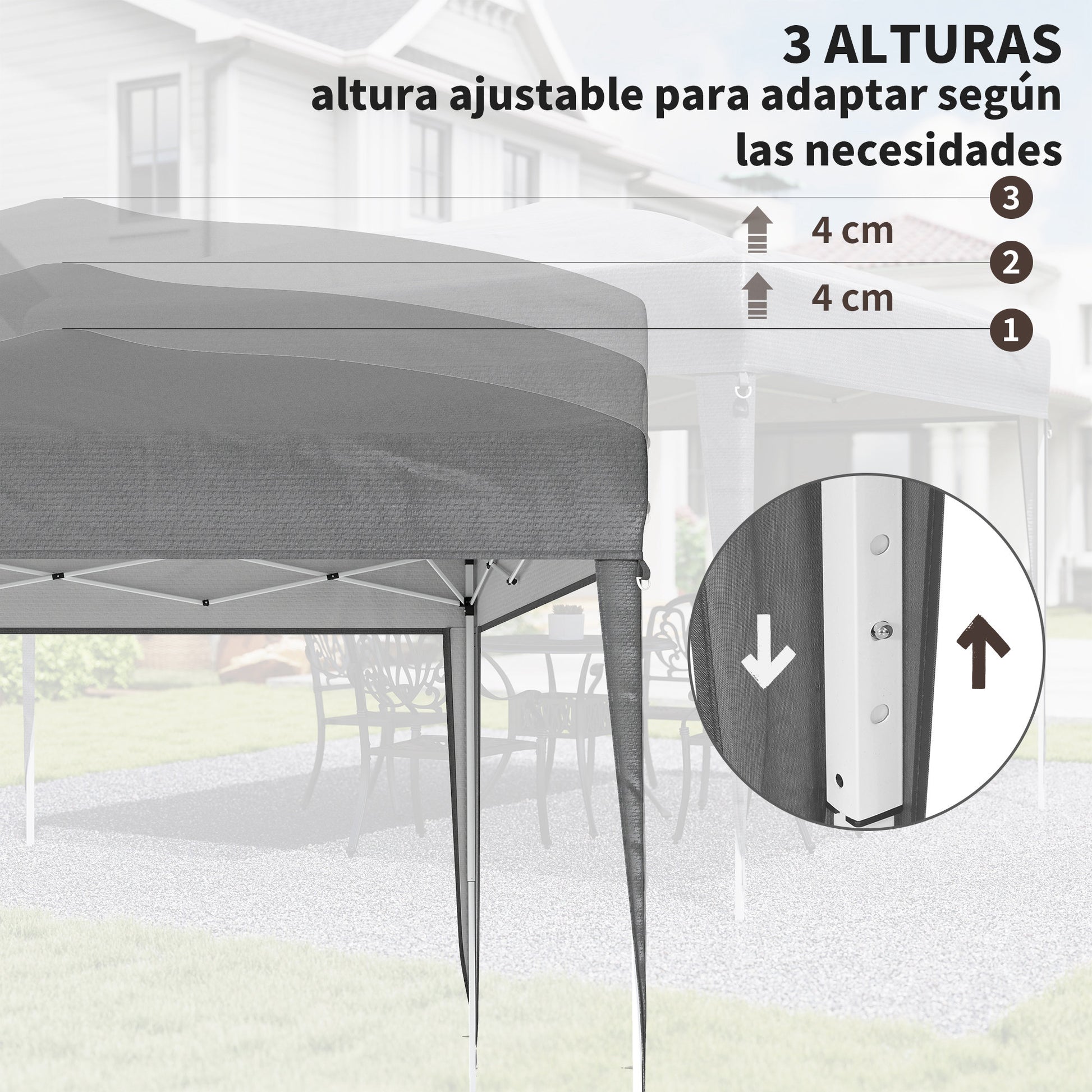 Outsunny Carpa Plegable 3x3 m, Pop-up, Cenador Pabellón de Jardín, Altura Ajustable con Bolsa de Transporte, Tela Oxford 210D Anti-UV, Impermeable, Gazebo para Camping, Fiestas, Exterior, Gris