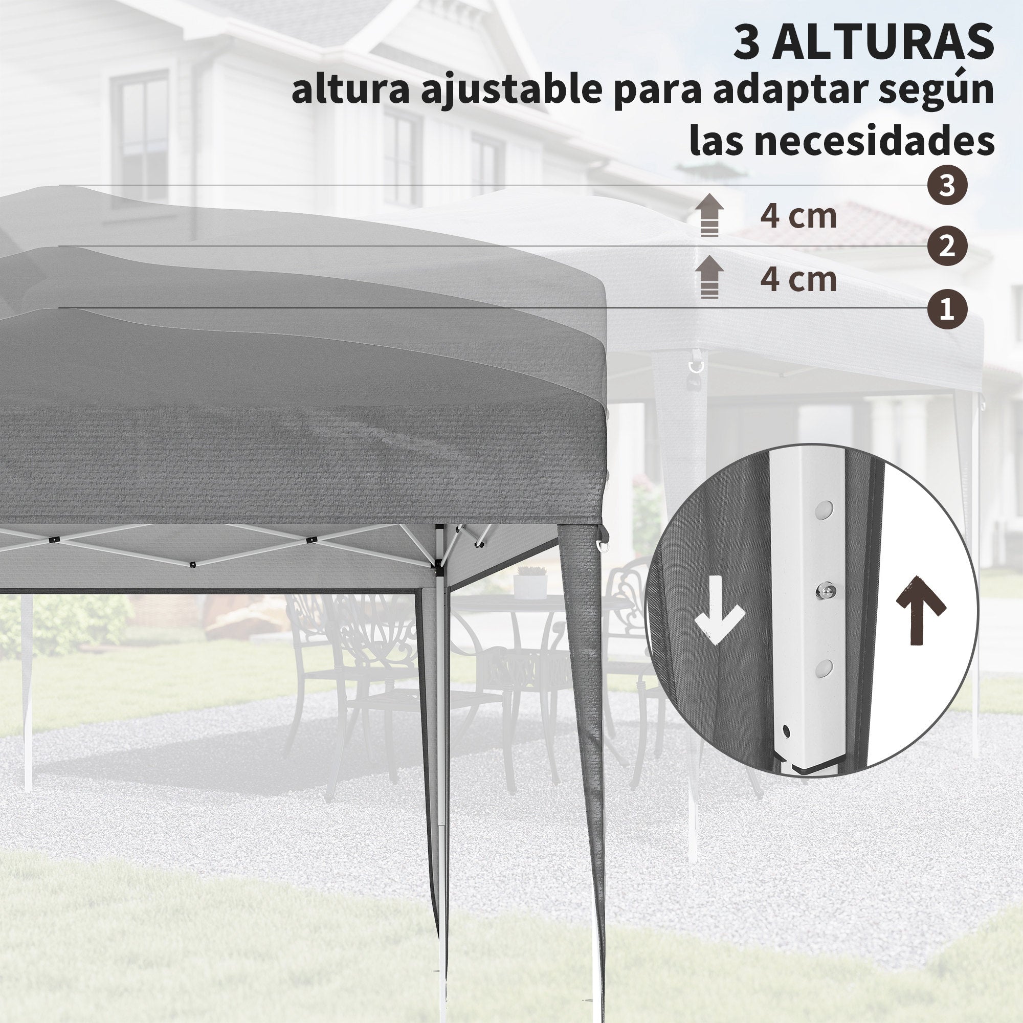 Outsunny Carpa Plegable 3x3 m, Pop-up, Cenador Pabellón de Jardín, Altura Ajustable con Bolsa de Transporte, Tela Oxford 210D Anti-UV, Impermeable, Gazebo para Camping, Fiestas, Exterior, Gris