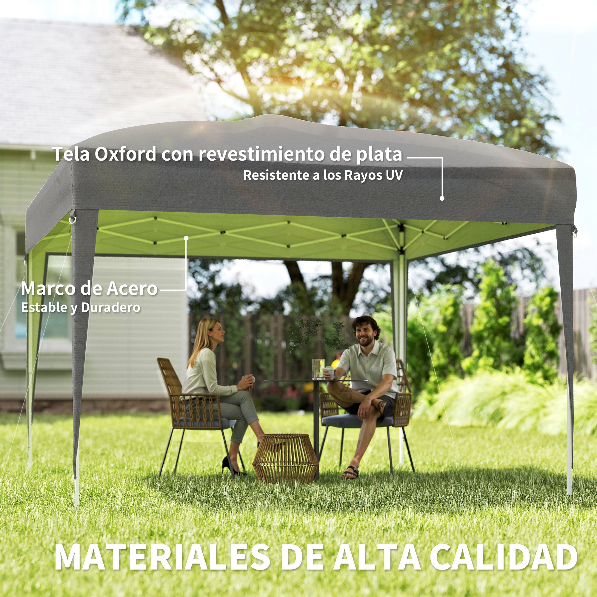 Outsunny Carpa Plegable 3x3 m, Pop-up, Cenador Pabellón de Jardín, Altura Ajustable con Bolsa de Transporte, Tela Oxford 210D Anti-UV, Impermeable, Gazebo para Camping, Fiestas, Exterior, Gris