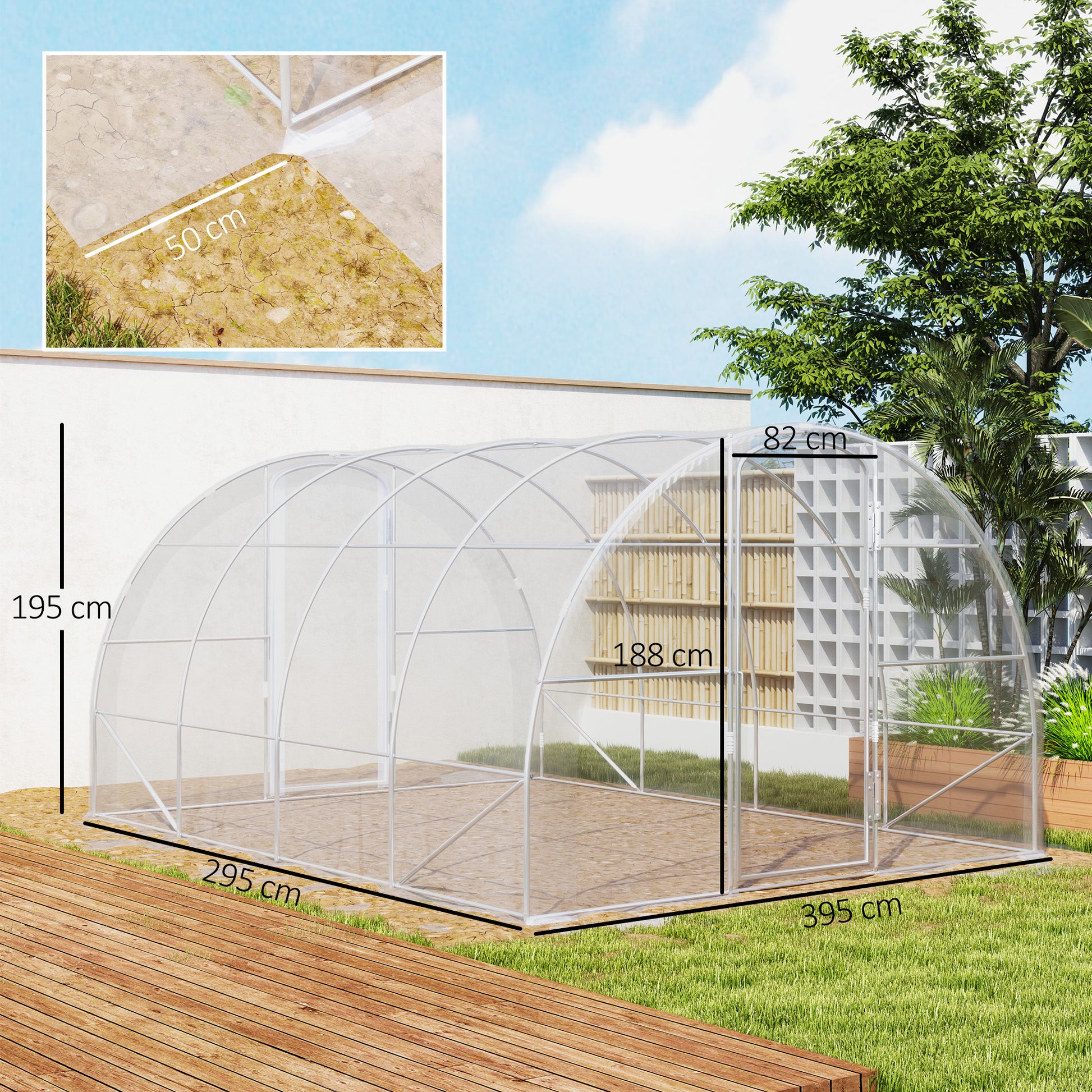 Outsunny Invernadero de Túnel 4x3x2 m Invernadero de Jardín con 2 Puertas Cubierta PE 150g/m² Estructura de Acero Galvanizado y Techo Redondeado para Cultivos Plantas Flores Transparente