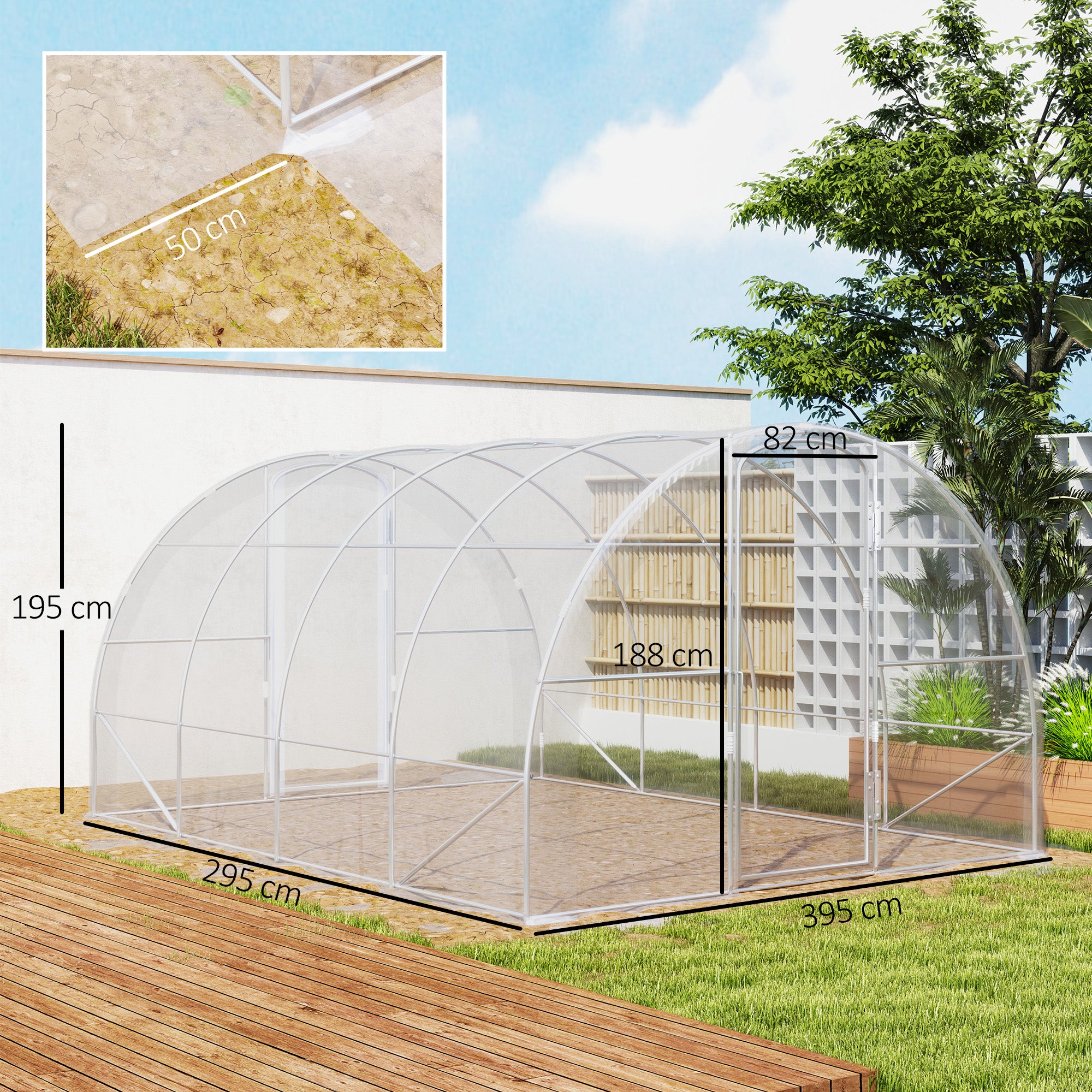 Outsunny Invernadero de Túnel 4x3x2 m Invernadero de Jardín con 2 Puertas Cubierta PE 150g/m² Estructura de Acero Galvanizado y Techo Redondeado para Cultivos Plantas Flores Transparente