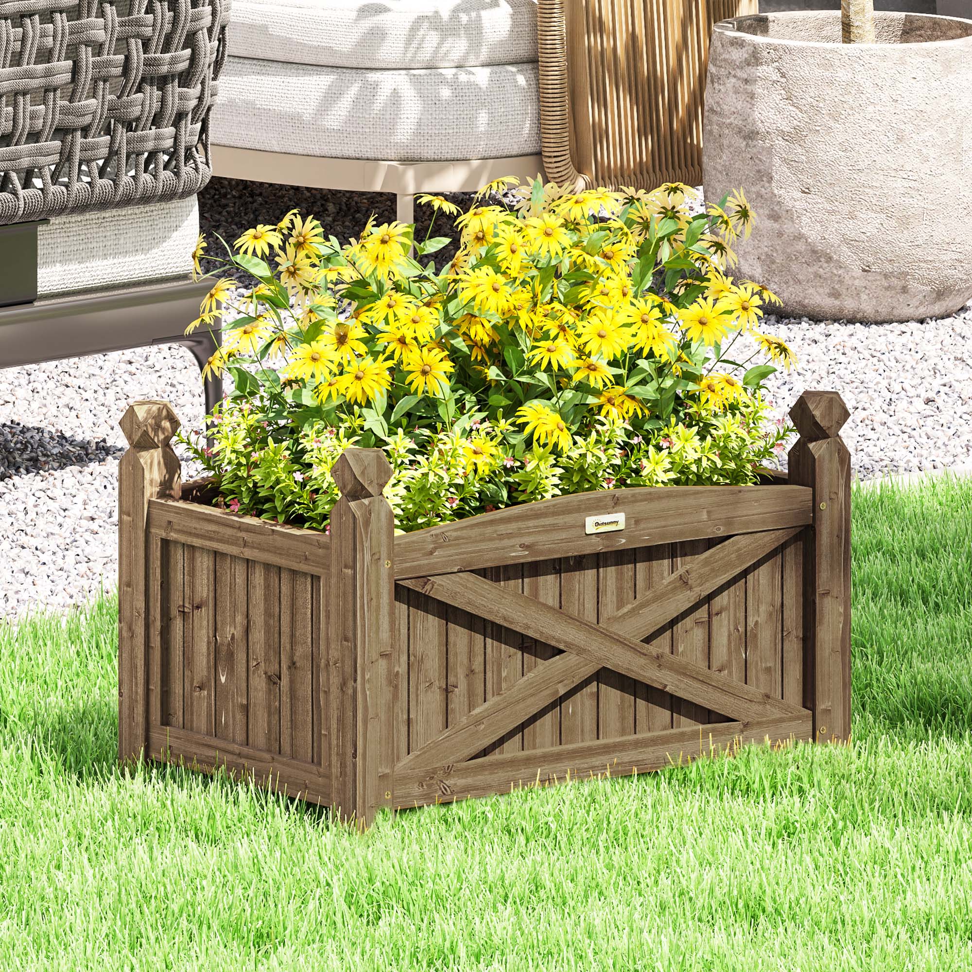 Outsunny Jardinera de Madera Elevada Huerto Urbano Madera para Cultivar Plantas Flores Hierba Jardinera Rectangular para Jardín Balcón Terraza 60x39x37 cm Café Oscuro