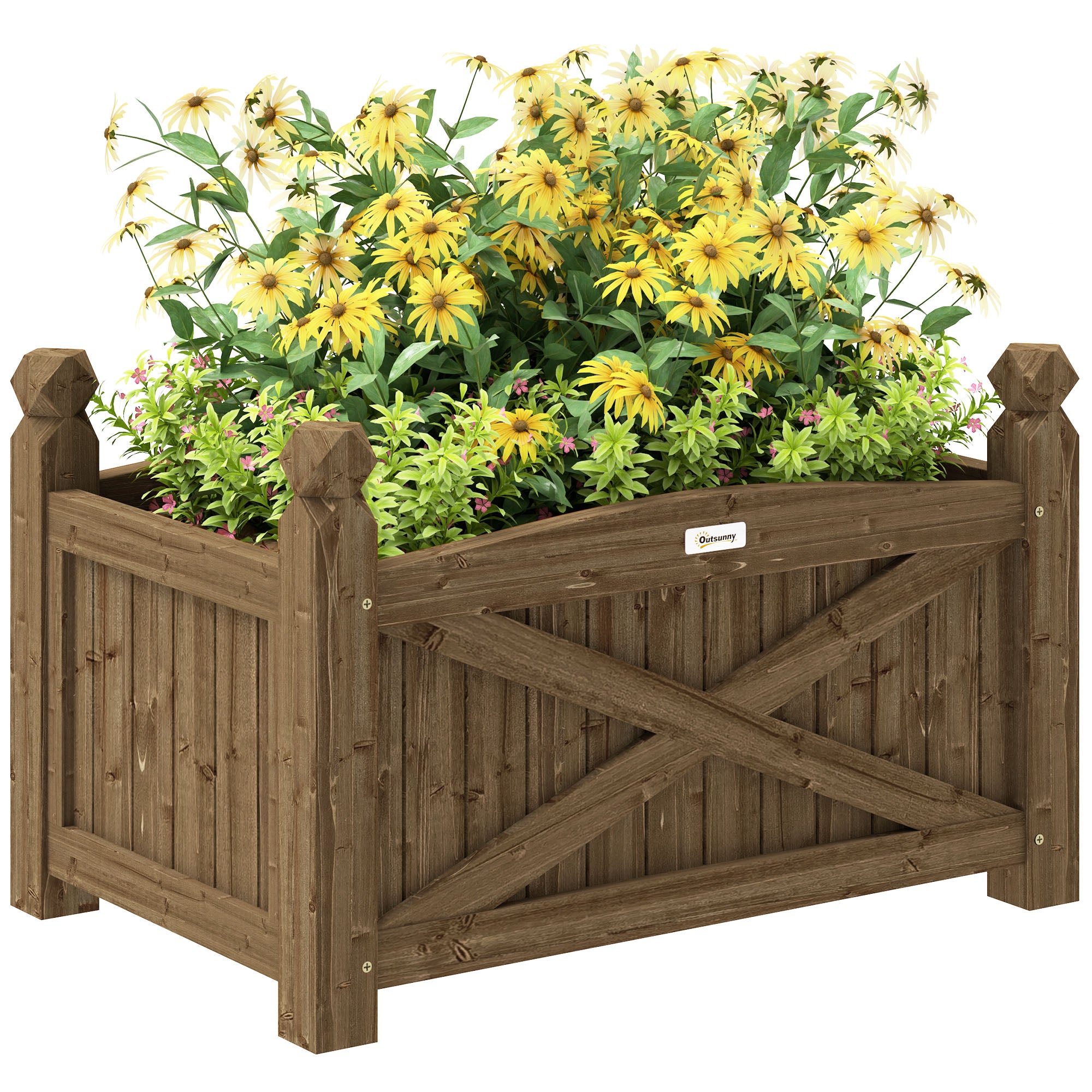 Outsunny Jardinera de Madera Elevada Huerto Urbano Madera para Cultivar Plantas Flores Hierba Jardinera Rectangular para Jardín Balcón Terraza 60x39x37 cm Café Oscuro