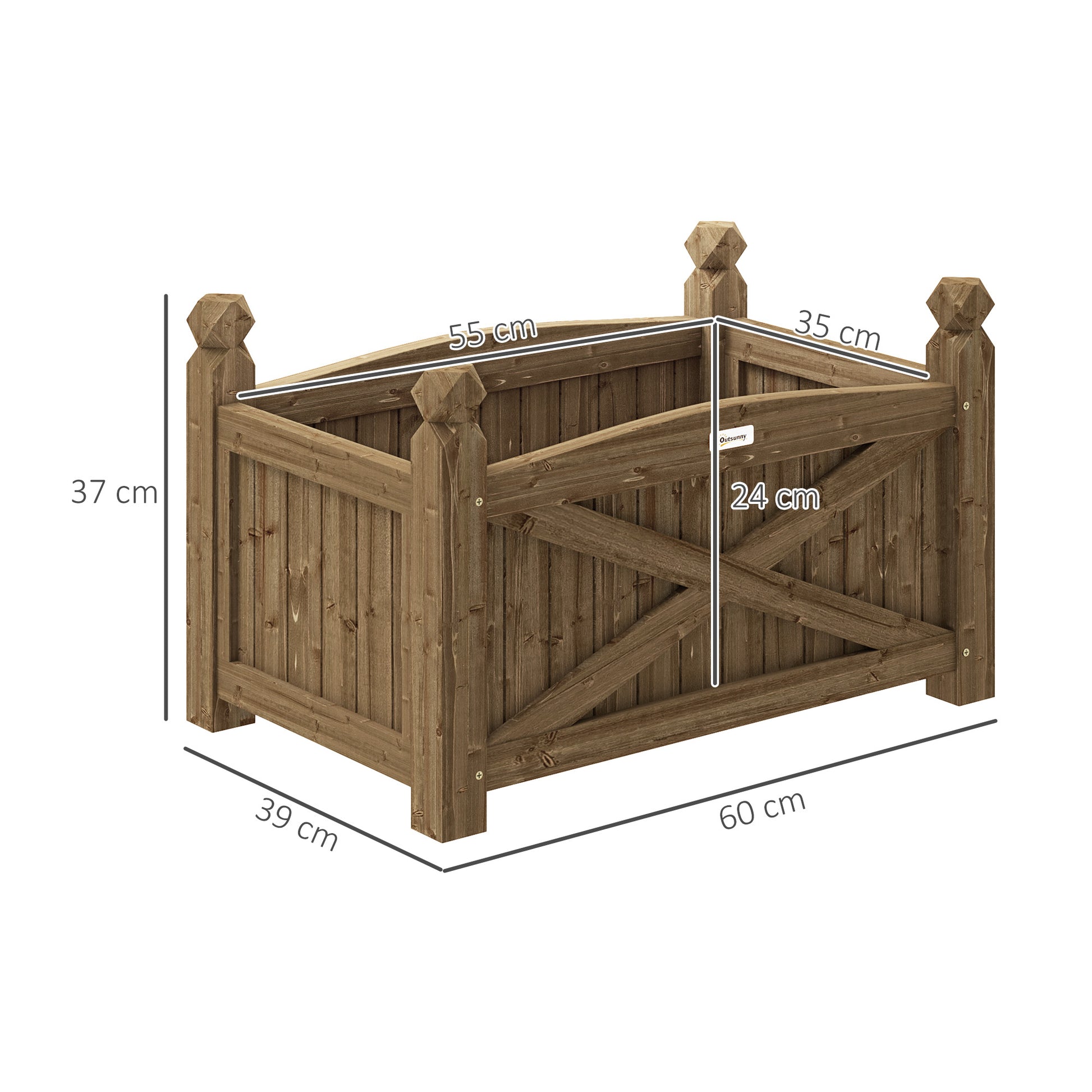 Outsunny Jardinera de Madera Elevada Huerto Urbano Madera para Cultivar Plantas Flores Hierba Jardinera Rectangular para Jardín Balcón Terraza 60x39x37 cm Café Oscuro