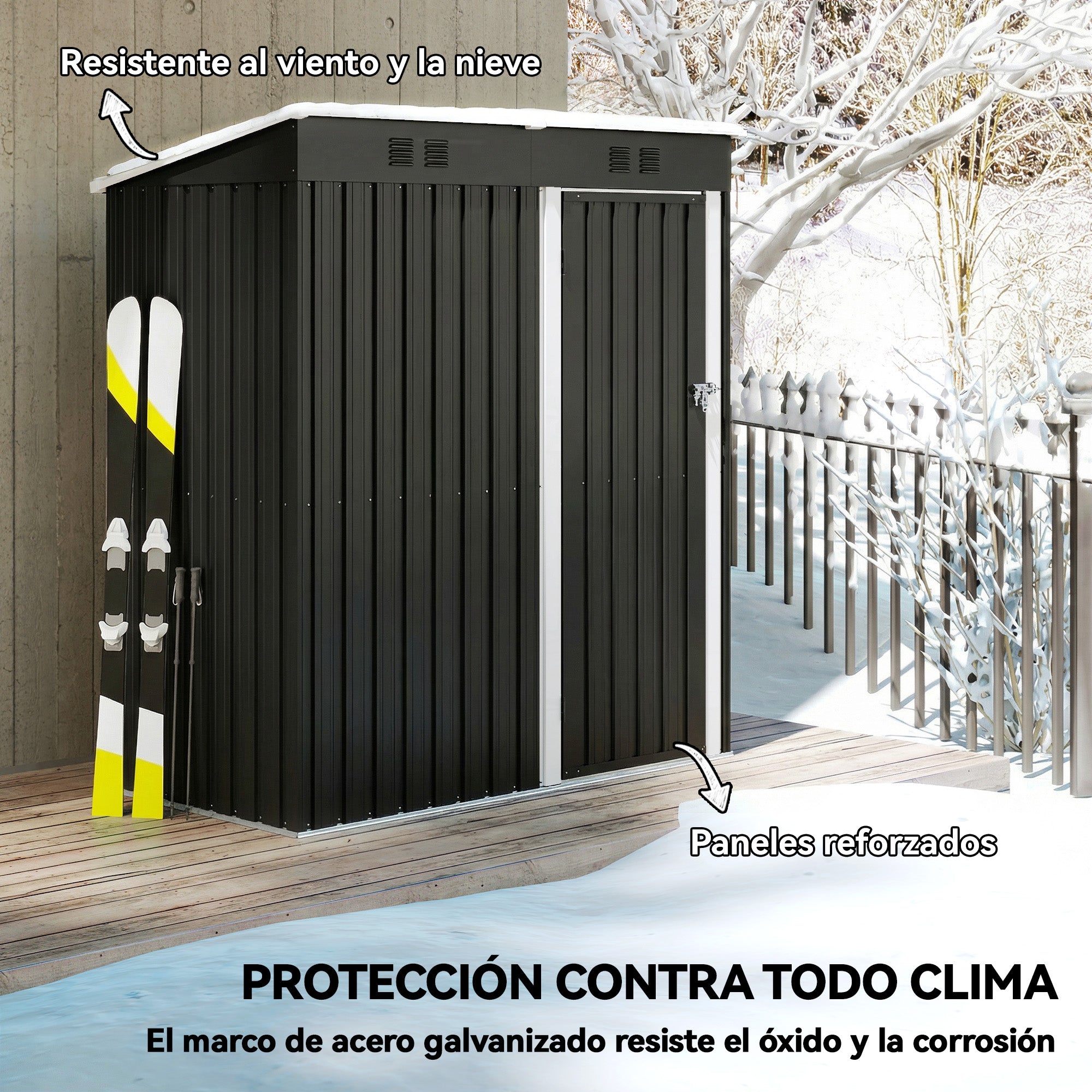 Outsunny Caseta de Jardín Exterior 1,37 m², 163x90x179 cm, Cobertizo de Jardín Exterior Metálico con Puerta con Pestillo y Ranuras de Ventilación, para Almacenamiento de Herramientas, Gris Oscuro