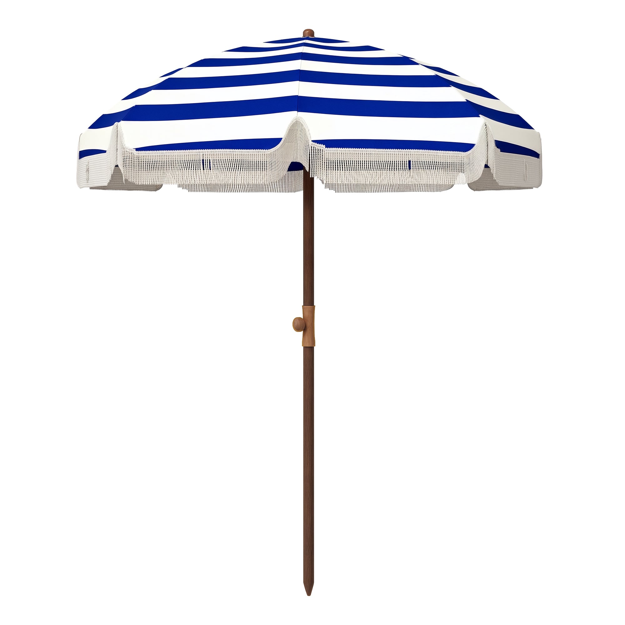 Outsunny Sombrilla de Playa Grande con Flecos Ø190 cm Sombrilla de Terraza Exterior con Protección UV40+ Antiviento Impermeable Mástil de Ø32 mm y Bolsa de Transporte Azul y Blanco