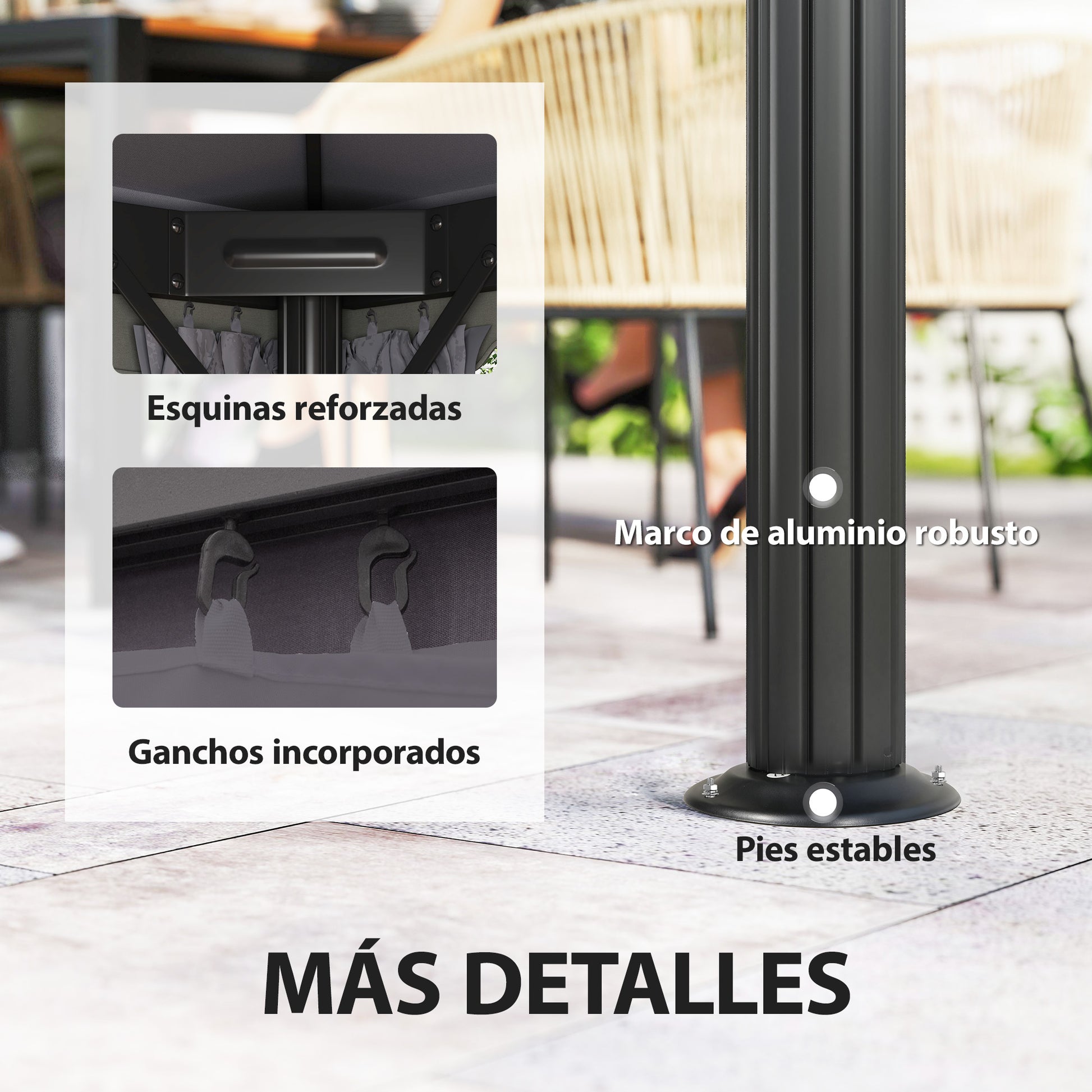 Outsunny Cenador de Jardín 4x3 m, Pabellón de Jardín Gazebo con Doble Techo, 4 Cortinas y Mosquitera, Marco de Aluminio, Orificios de Drenaje, UPF50+, Carpa para Exterior, Terraza, Patio, Gris Oscuro
