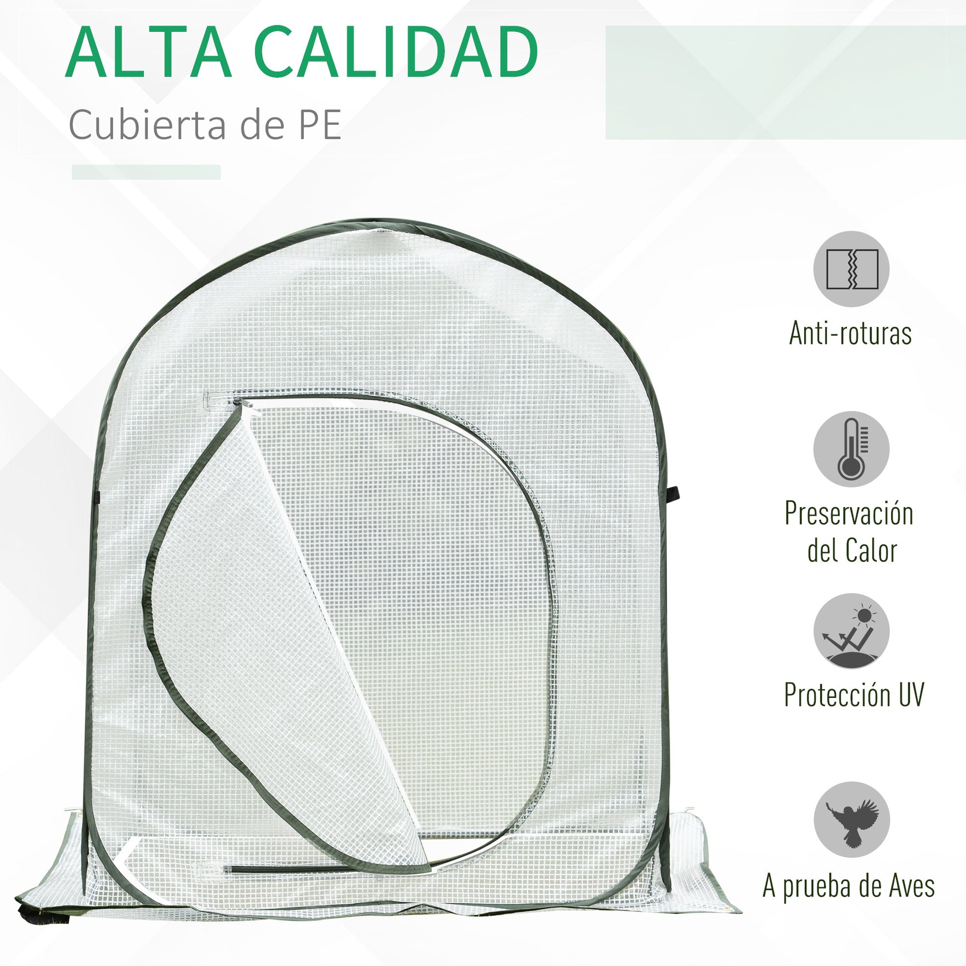 Outsunny Mini Invernadero 90x90x110 cm Portátil Autoinstalable Pop-up Compacto para Cultivo Plantas Verduras con Puerta y Bolsa de Transporte Blanco