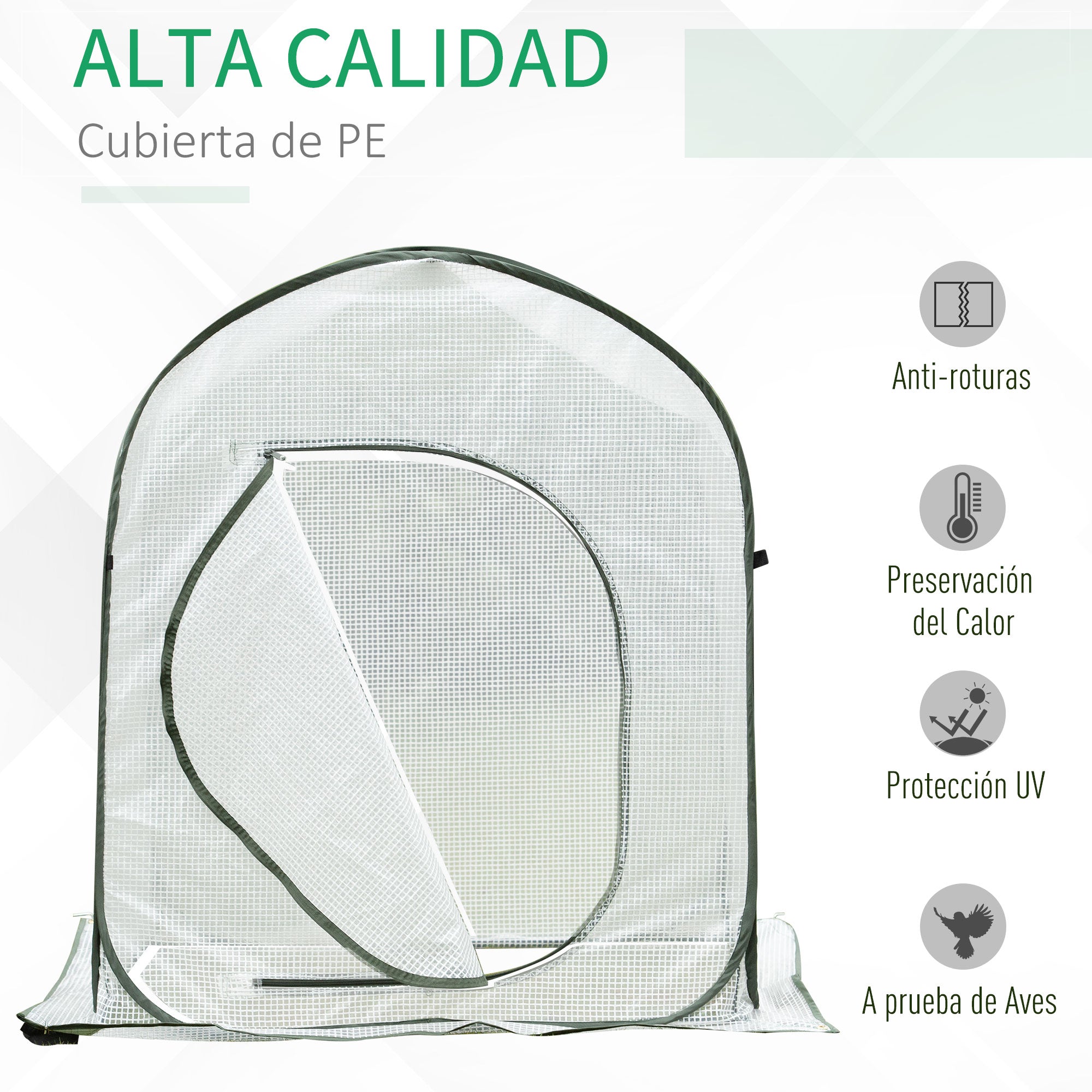 Outsunny Mini Invernadero 90x90x110 cm Portátil Autoinstalable Pop-up Compacto para Cultivo Plantas Verduras con Puerta y Bolsa de Transporte Blanco
