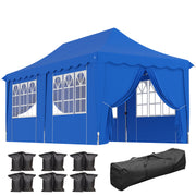 Outsunny Carpa Plegable Pop-up Gazebo 6x3x3,15 m Cenador Plegable con 6 Paredes Laterales Anti-UV Altura Ajustable Bolsa de Arena y Bolsa de Transporte para Camping Fiestas Azul