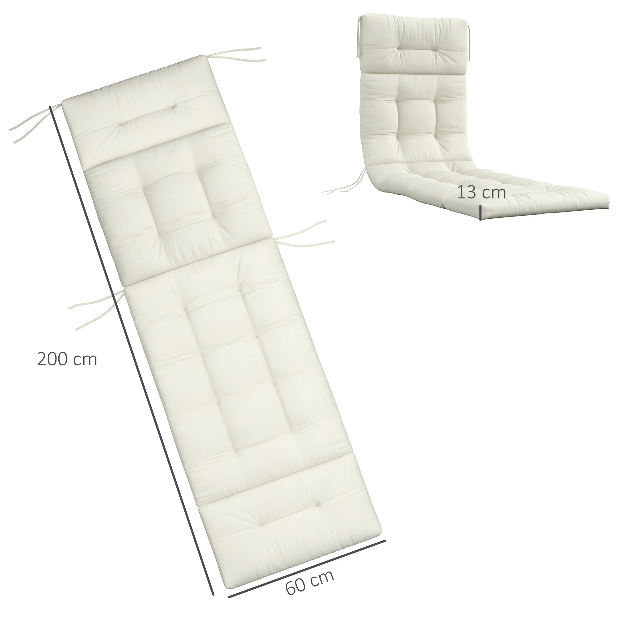 Outsunny Cojín para Tumbona de 1 Plaza 200x60x13 cm Cojín Rectangular de Algodón para Tumbonas Cojín de Asiento y Respaldo Cómodo para Jardín Terraza Balcón Crema