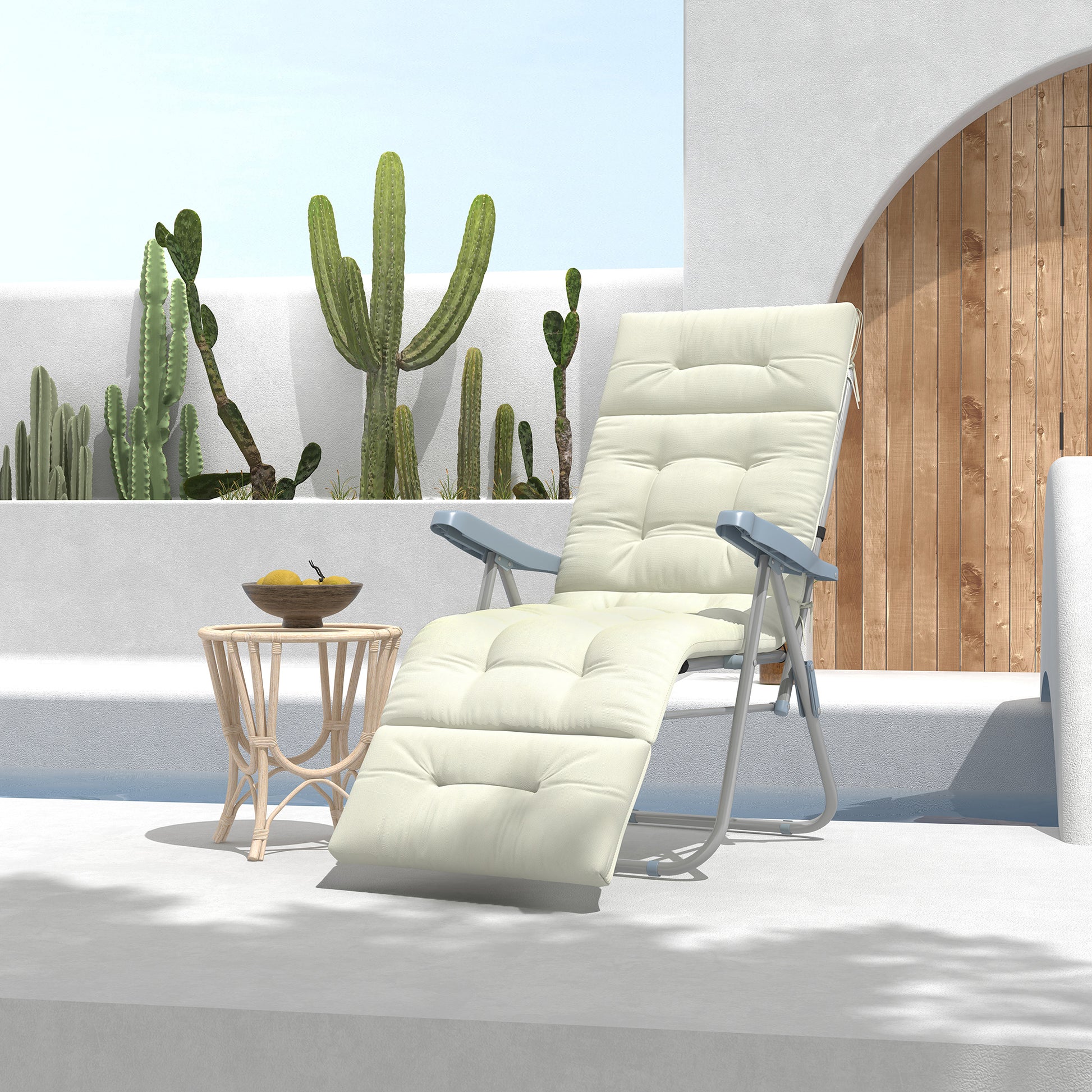 Outsunny Cojín para Tumbona de 1 Plaza 200x60x13 cm Cojín Rectangular de Algodón para Tumbonas Cojín de Asiento y Respaldo Cómodo para Jardín Terraza Balcón Crema