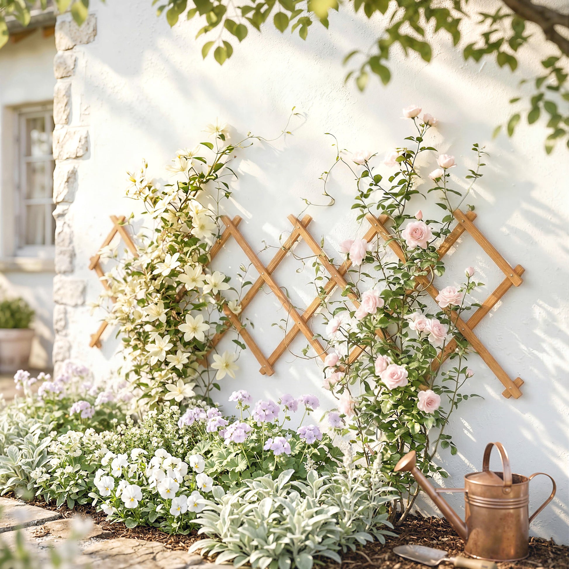 Outsunny Enrejado de Jardín de Madera Extensible, Soporte para Plantas Trepadoras, Rosas, Parra, Decoración Exterior para Patio, Balcón, 180x60 cm, Marrón Claro