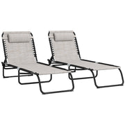 Outsunny Conjunto de 2 Tumbonas Plegables Tumbonas de Jardín con Respaldo Ajustable en 4 Posiciones Carga 120 kg para Terraza Piscina Playa 197x58x30 cm Crema
