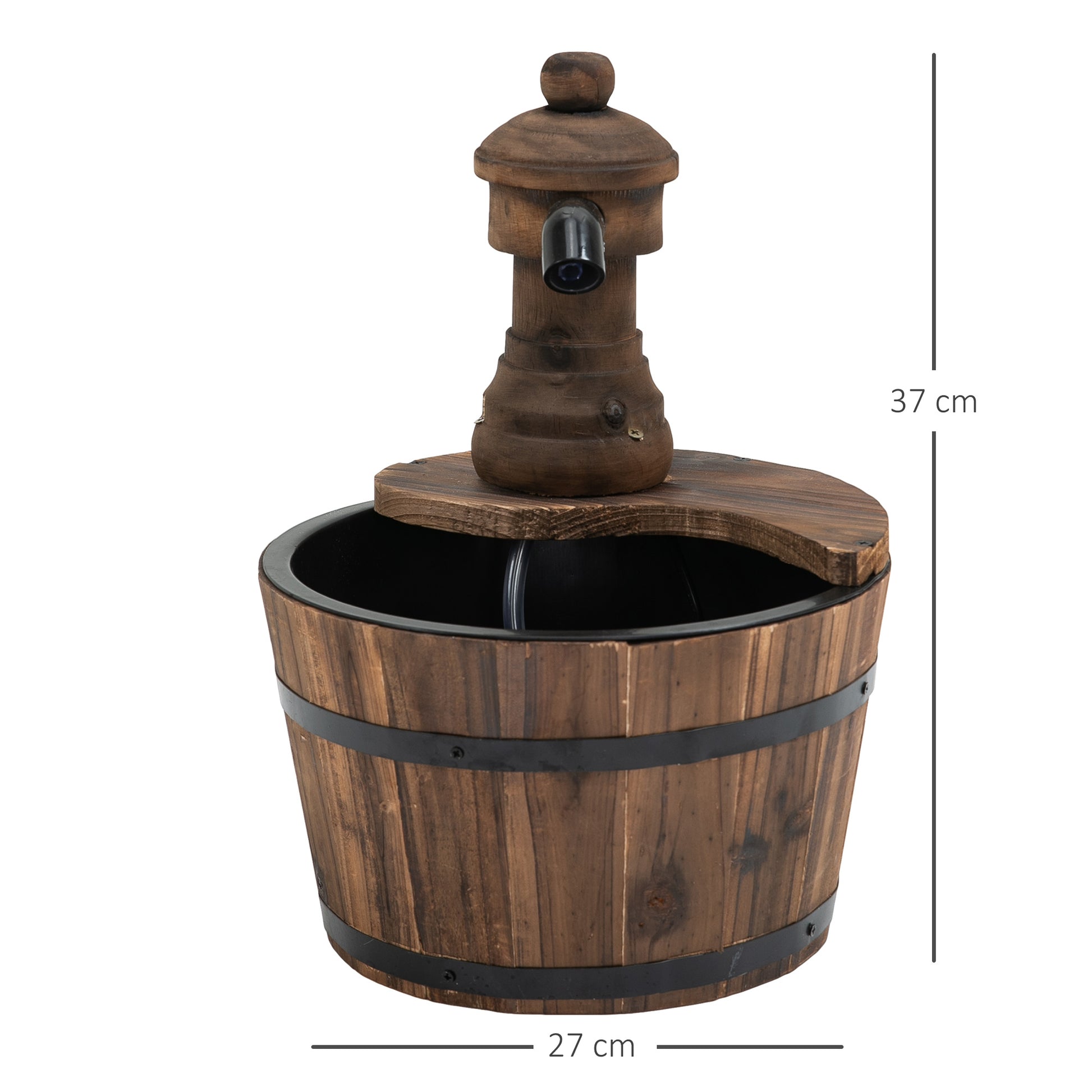 Outsunny Fuente de Agua de Madera Fuente de Jardín en Cascada con Bomba Eléctrica y Salida de Agua Ajustable para Decoración Patio Terraza 27x27x37 cm Natural