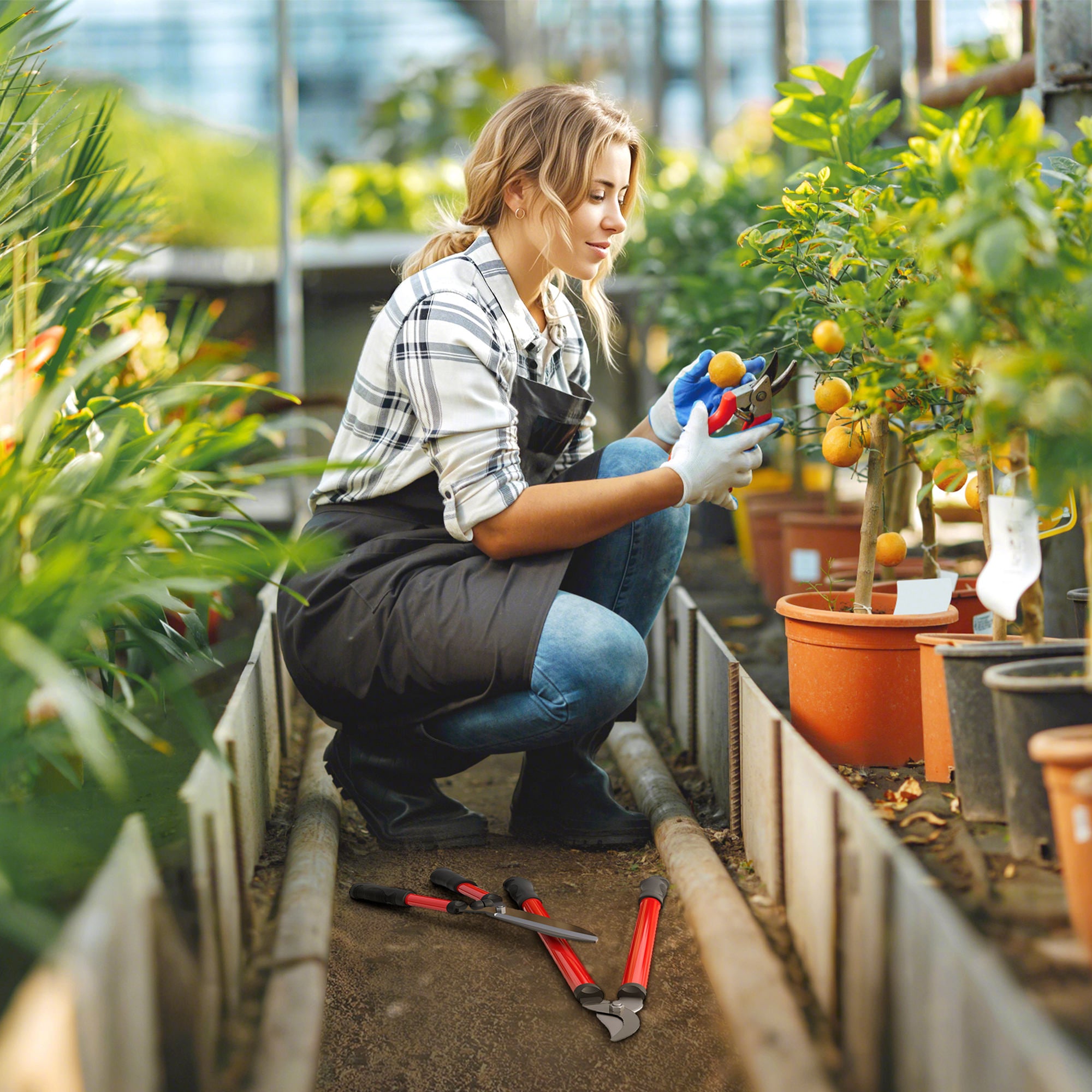 Outsunny Juego de Herramientas para Jardín de 3 Piezas Juego de Herramientas Jardinería con Tijeras de Jardín Cortarramas Tijeras de Podar y Mangos de Goma Antideslizantes Ligera Para Podar Plantas