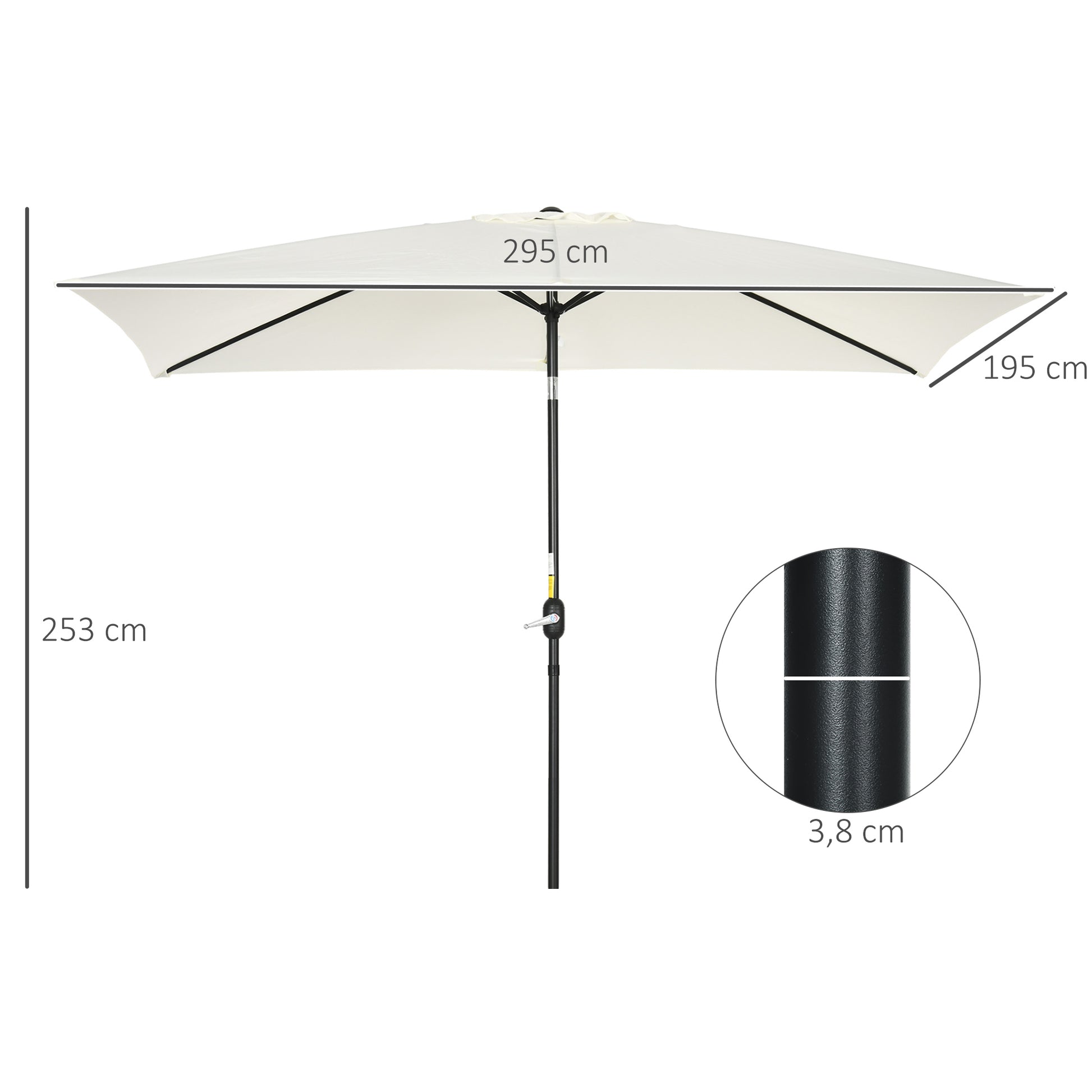 Outsunny Sombrilla de Aluminio 200x300x253 cm Parasol Rectangular de Jardín Inclinable con Manivela y Poste Desmontable Anti-UV para Terraza Piscina Patio Exterior Crema