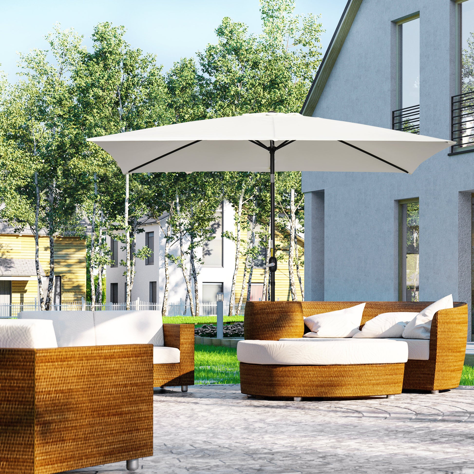Outsunny Sombrilla de Aluminio 200x300x253 cm Parasol Rectangular de Jardín Inclinable con Manivela y Poste Desmontable Anti-UV para Terraza Piscina Patio Exterior Crema