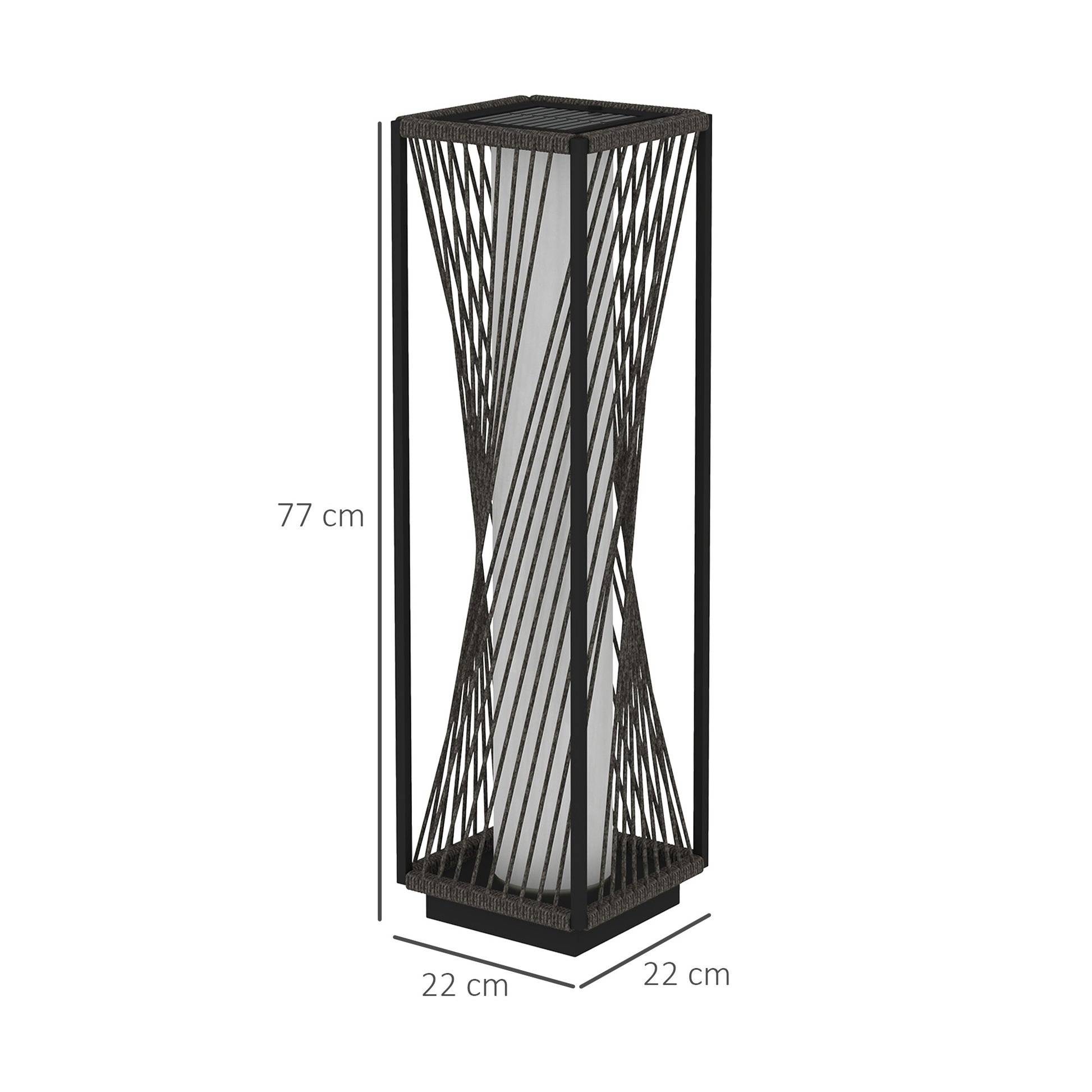 Outsunny Linterna de Jardín de Ratán Sintético Farola Solar con Luces LED Encendido y Apagado Automático Impermeable para Terraza Balcón Patio 22x22x77 cm Gris