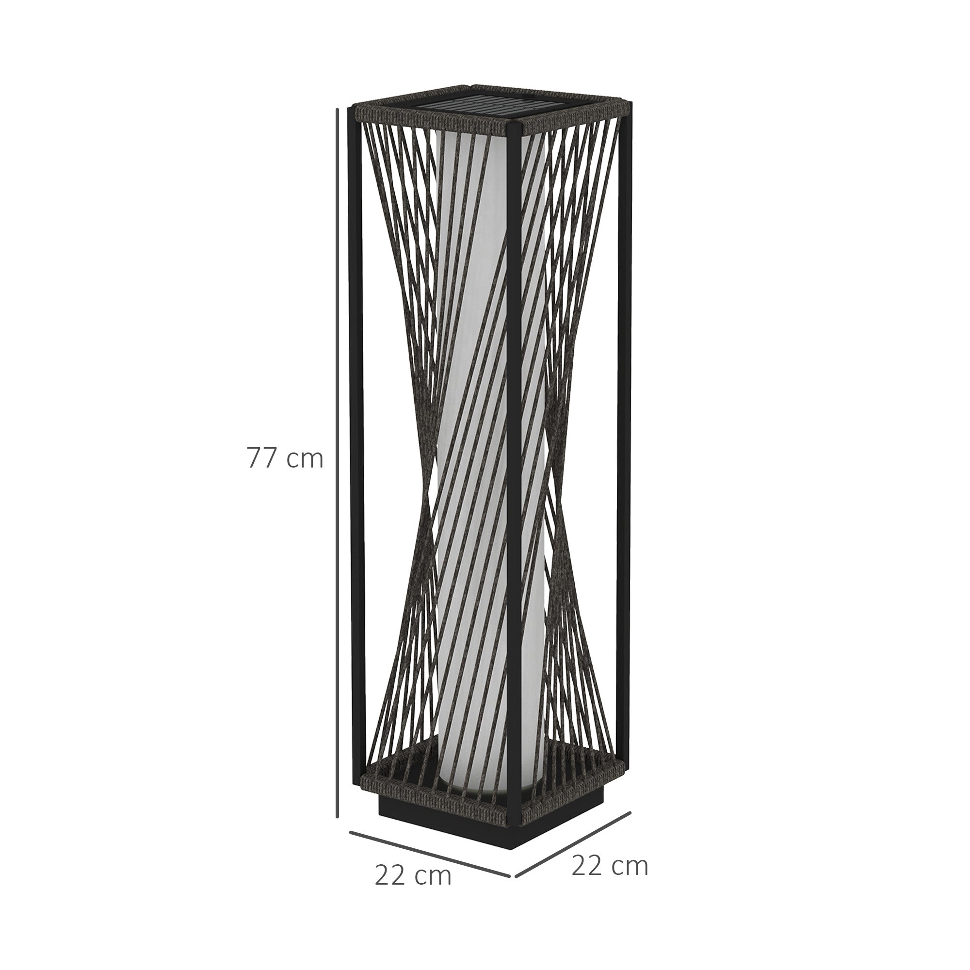 Outsunny Linterna de Jardín de Ratán Sintético Farola Solar con Luces LED Encendido y Apagado Automático Impermeable para Terraza Balcón Patio 22x22x77 cm Gris