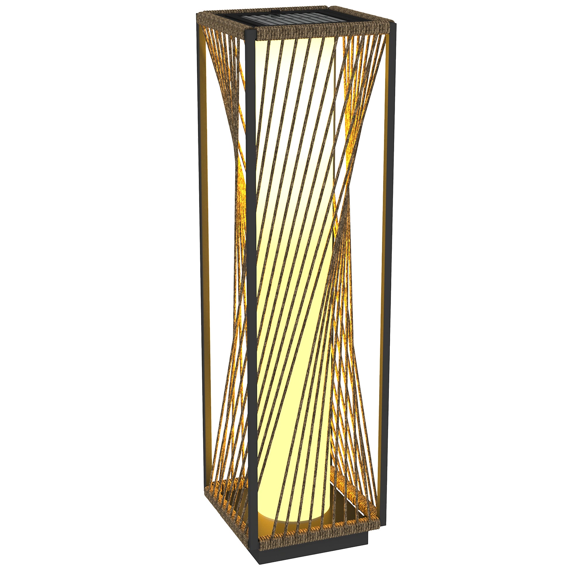 Outsunny Linterna de Jardín de Ratán Sintético Farola Solar con Luces LED Encendido y Apagado Automático Impermeable para Terraza Balcón Patio 22x22x77 cm Gris