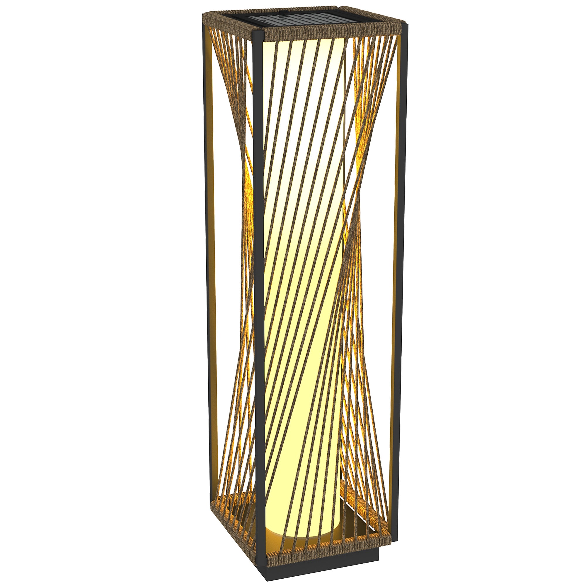 Outsunny Linterna de Jardín de Ratán Sintético Farola Solar con Luces LED Encendido y Apagado Automático Impermeable para Terraza Balcón Patio 22x22x77 cm Gris