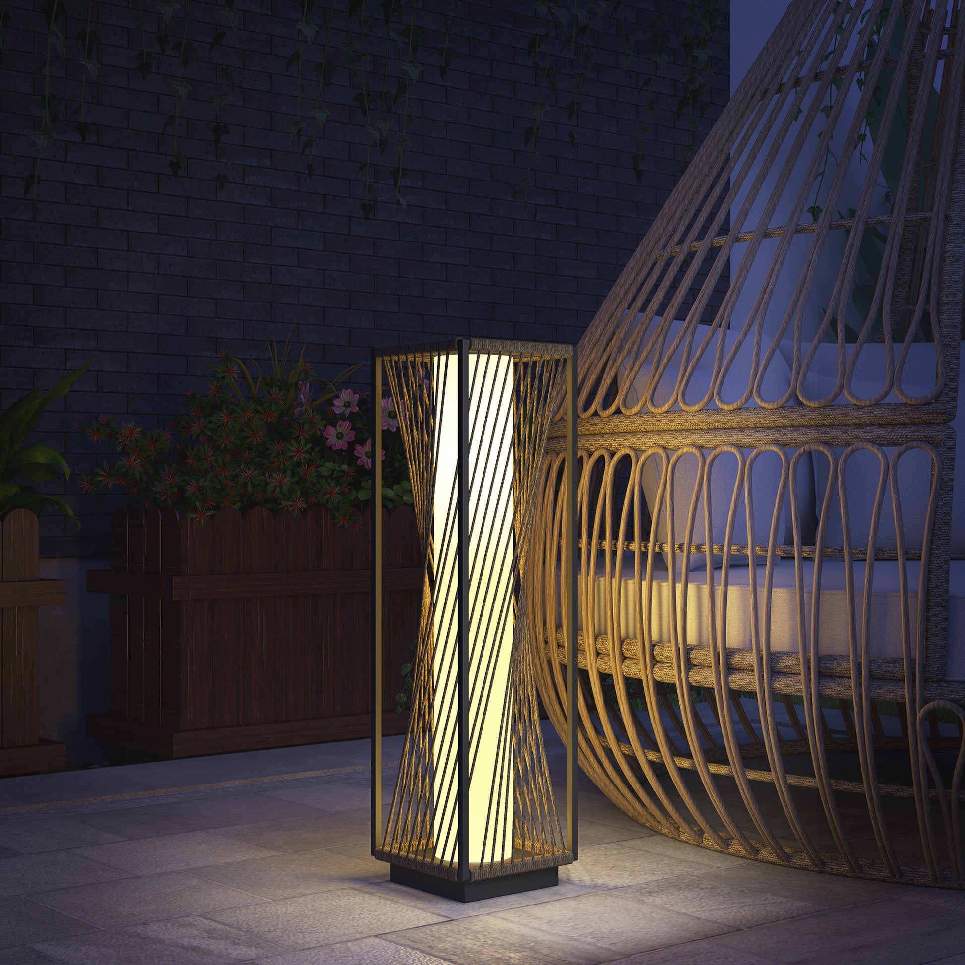 Outsunny Linterna de Jardín de Ratán Sintético Farola Solar con Luces LED Encendido y Apagado Automático Impermeable para Terraza Balcón Patio 22x22x77 cm Gris