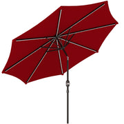 Outsunny Sombrilla Terraza Exterior con Luces LED Solares Ø292x252 cm Sombrilla de Jardín con Inclinación Ajustable hasta 45° Impermeable y Manivela Parasol para Patio Piscina sin Base Burdeos