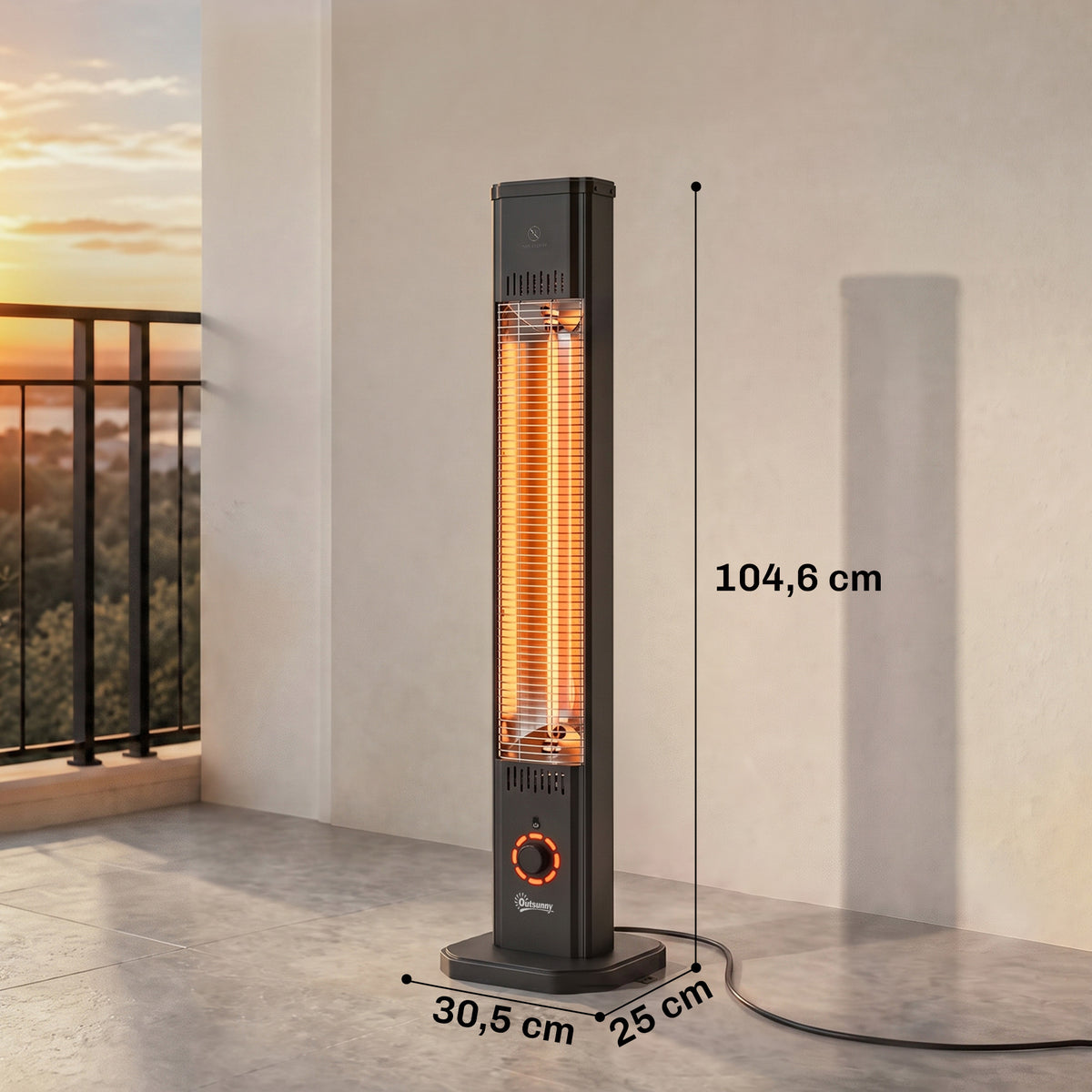 Outsunny Calefactor por Infrarrojos Terraza 2000 W, Estufa Exterior Eléctrica de Pie o Pared con Control por Mando/Control Giratorio, IP65, 9 Niveles Calor, Temporizador 8 h, Apagado Inclinación Funda