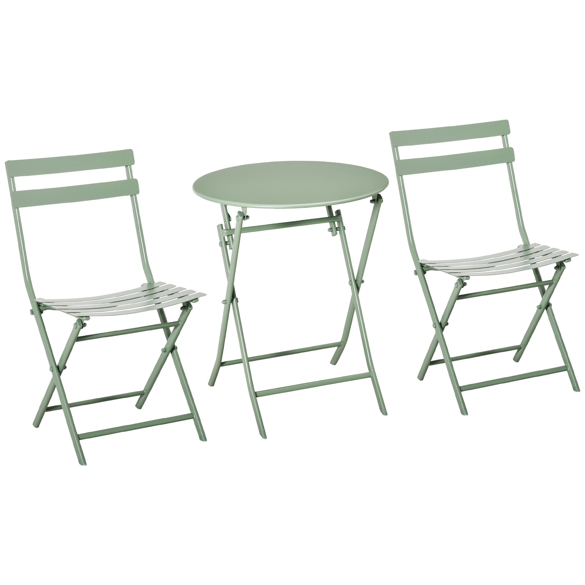 Outsunny Conjunto de Muebles de Jardín Plegable Juego de 1 Mesa Redondo y 2 Sillas de Terraza con Marco de Acero y Respaldo para Balcón Patio Verde Oscuro