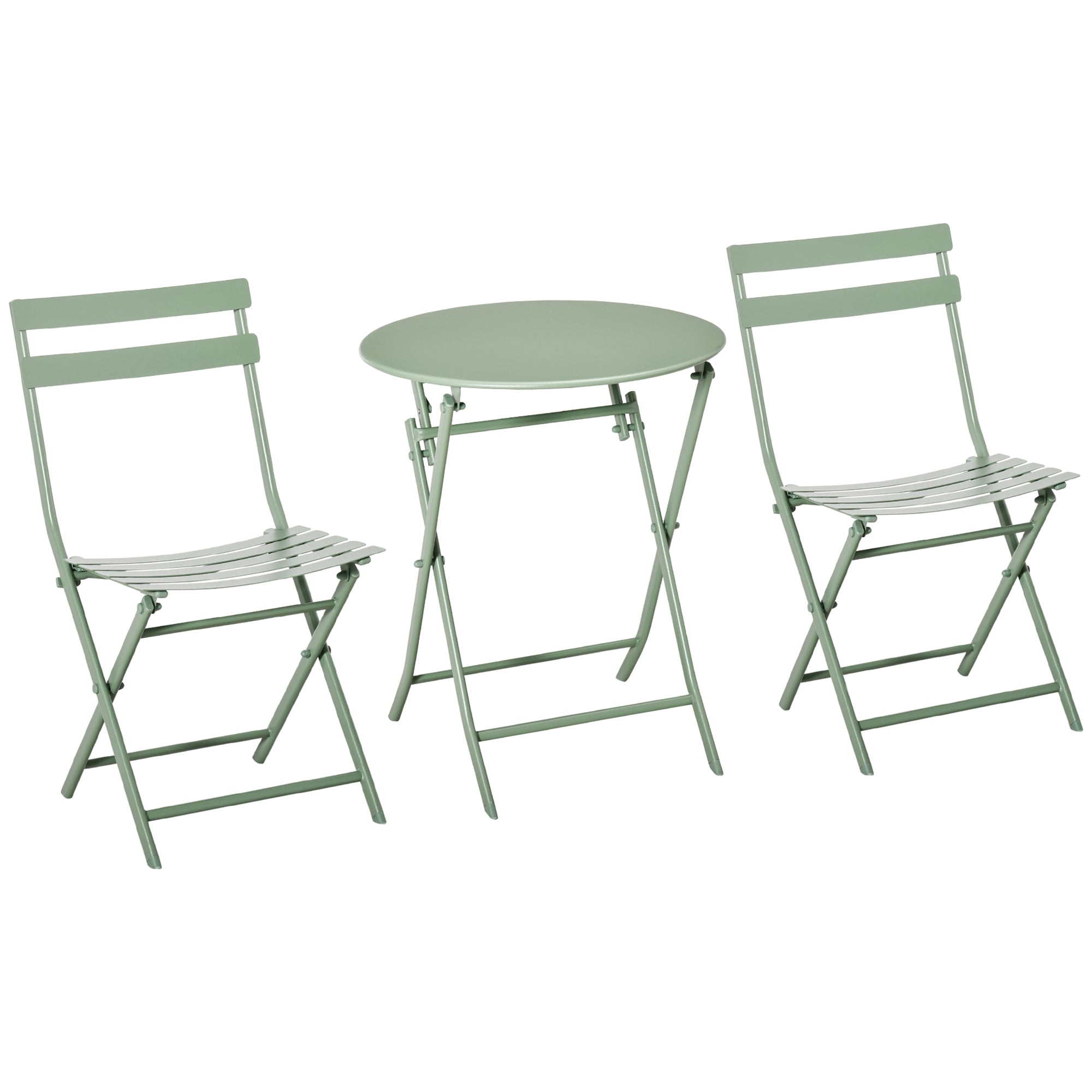 Outsunny Conjunto de Muebles de Jardín Plegable Juego de 1 Mesa Redondo y 2 Sillas de Terraza con Marco de Acero y Respaldo para Balcón Patio Verde Oscuro