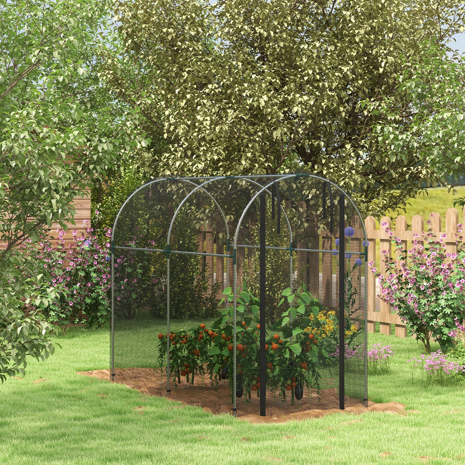 Outsunny Jaula de Cultivo Jaula de Protección con 1 Puerta con Cremallera Soportes y Anti-UV para Proteger las Plantas en Patio Jardín Terraza 120x240x188 cm Negro