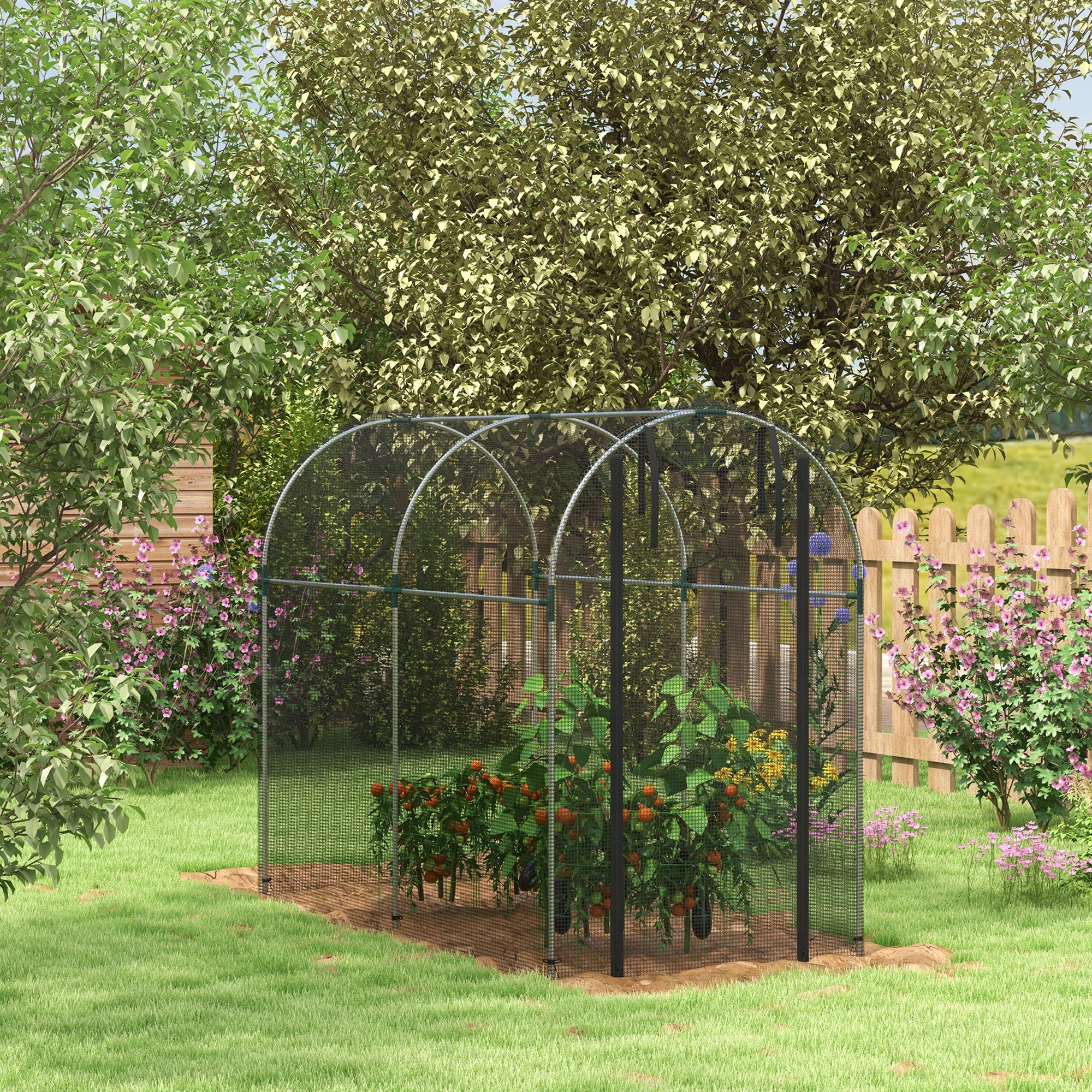 Outsunny Jaula de Cultivo Jaula de Protección con 1 Puerta con Cremallera Soportes y Anti-UV para Proteger las Plantas en Patio Jardín Terraza 120x240x188 cm Negro