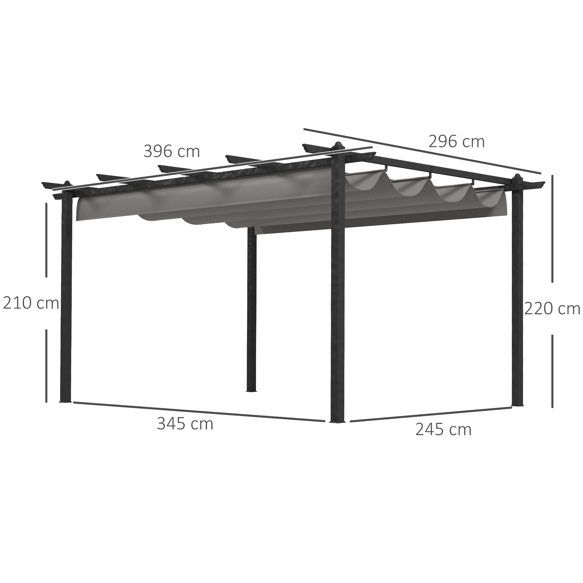 Outsunny Pérgola con Techo Retráctil Pérgola de Aluminio 4x3 m Cenador con Tela de Poliéster Resistente al Agua Pabellón para Jardín Patio Terraza Exterior Gris