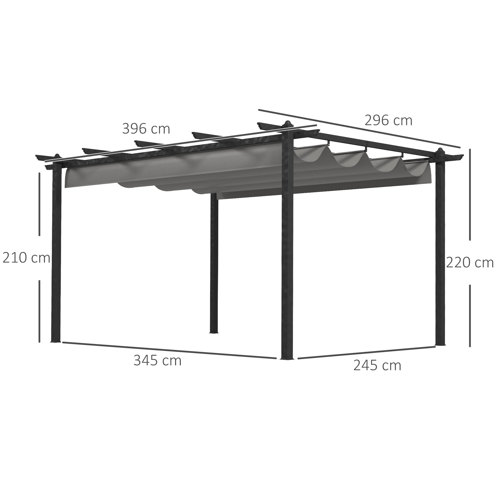 Outsunny Pérgola con Techo Retráctil Pérgola de Aluminio 4x3 m Cenador con Tela de Poliéster Resistente al Agua Pabellón para Jardín Patio Terraza Exterior Gris