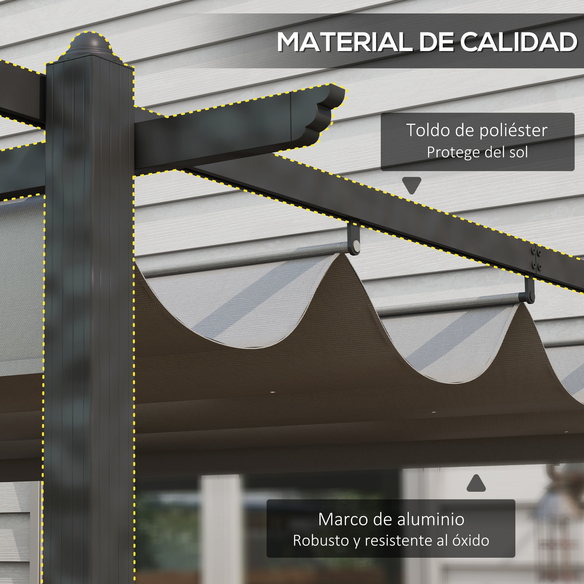 Outsunny Pérgola con Techo Retráctil Pérgola de Aluminio 4x3 m Cenador con Tela de Poliéster Resistente al Agua Pabellón para Jardín Patio Terraza Exterior Gris