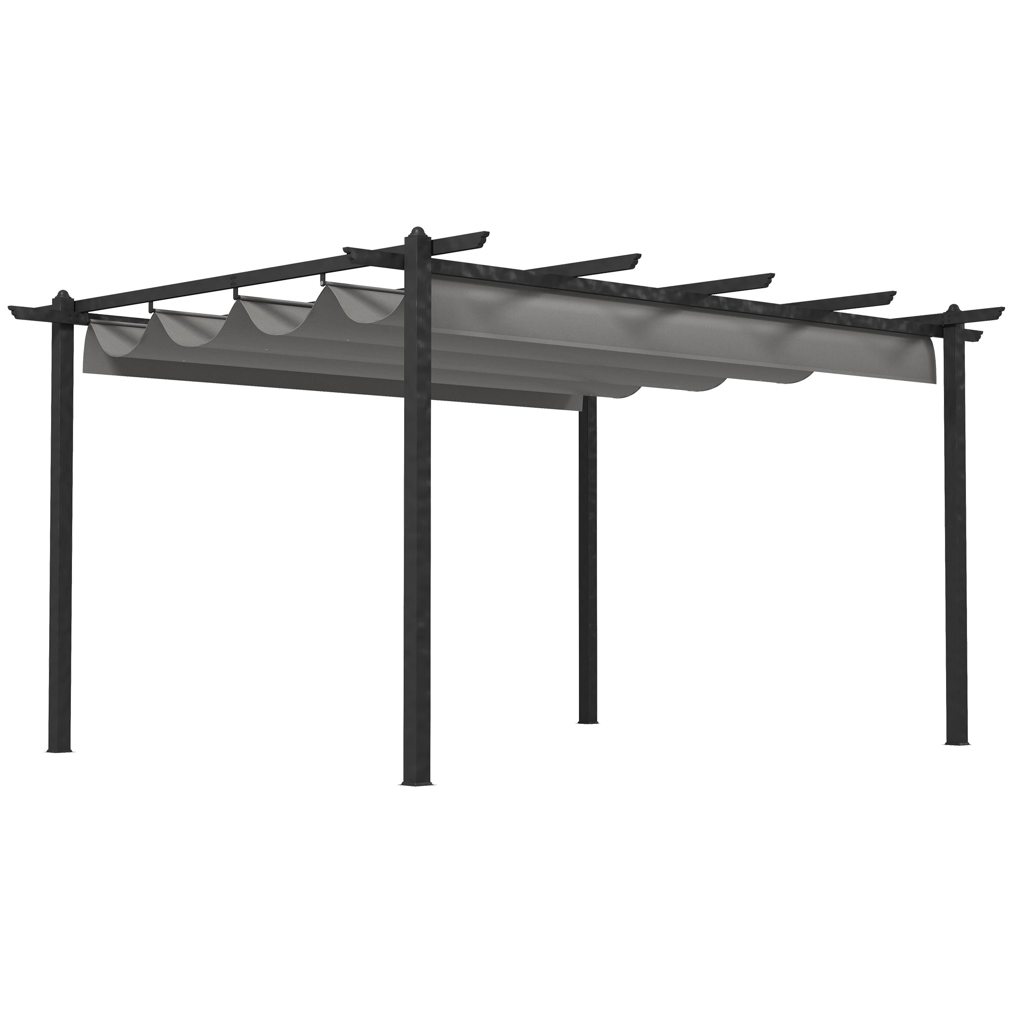 Outsunny Pérgola con Techo Retráctil Pérgola de Aluminio 4x3 m Cenador con Tela de Poliéster Resistente al Agua Pabellón para Jardín Patio Terraza Exterior Gris