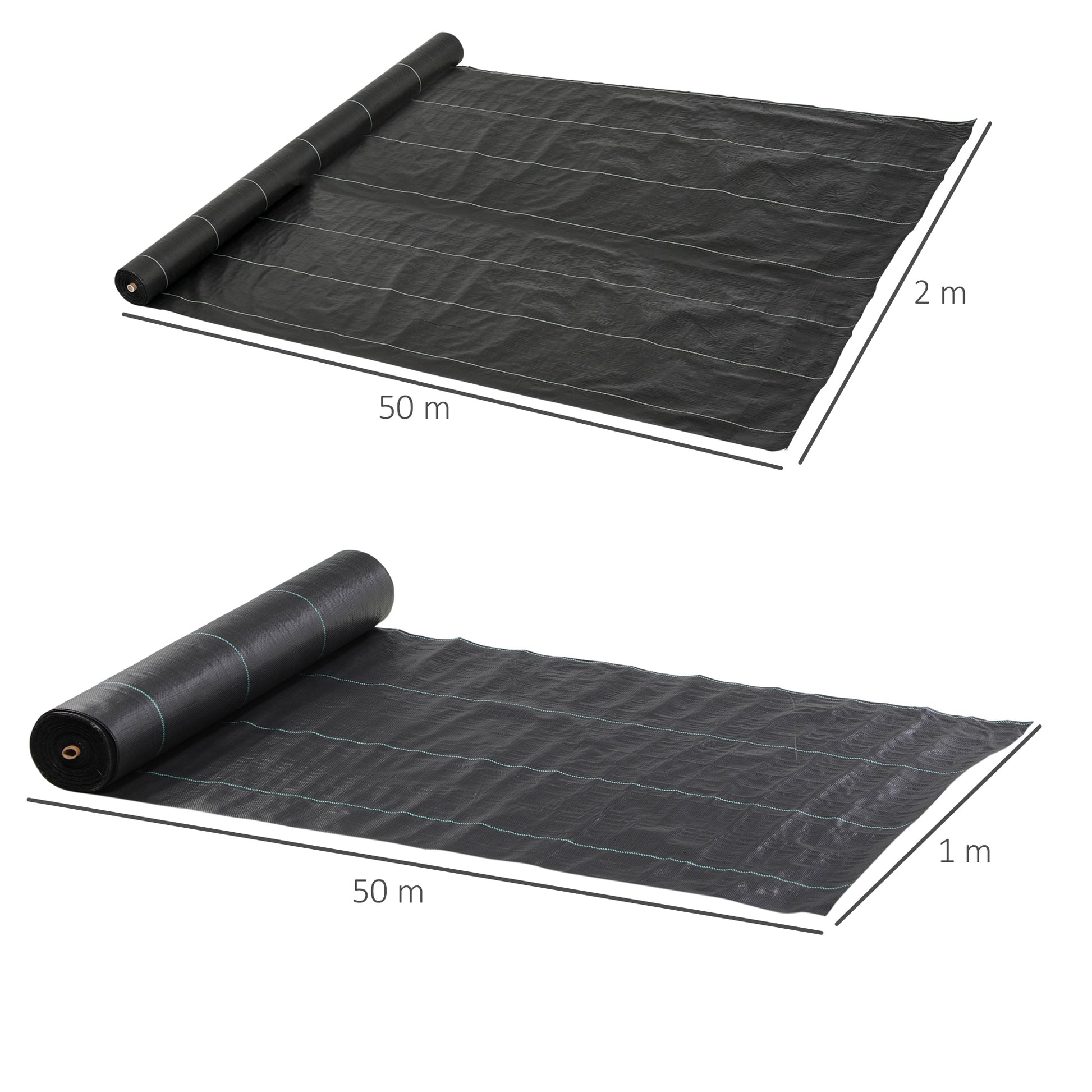 Outsunny Malla Antihierbas Malla Antimaleza 2x50 m Malla Geotextil 130 g/m² para Control de Malezas y Malas Hierbas de Jardín Rollo de Malla Antimaleza Negro