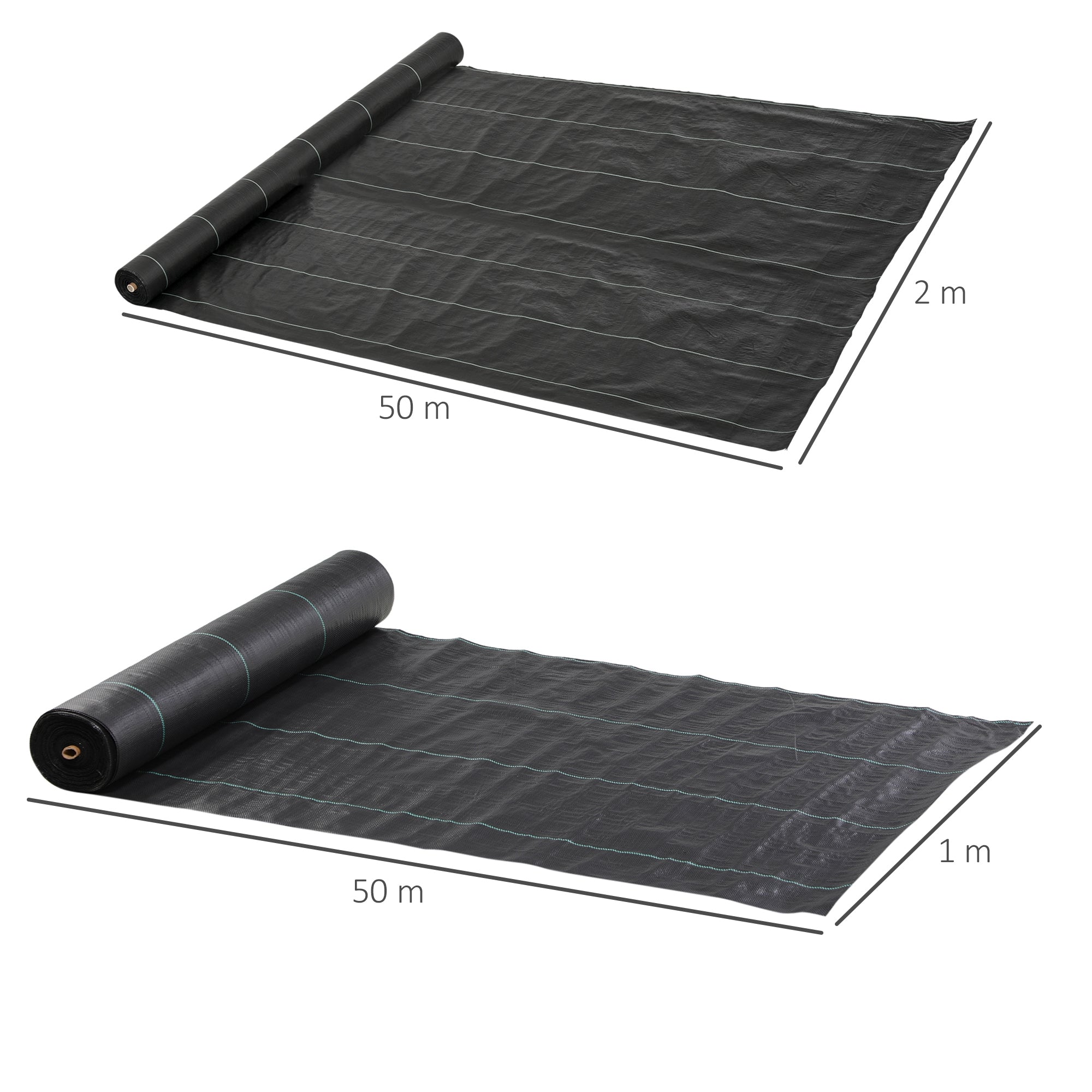 Outsunny Malla Antihierbas Malla Antimaleza 2x50 m Malla Geotextil 130 g/m² para Control de Malezas y Malas Hierbas de Jardín Rollo de Malla Antimaleza Negro