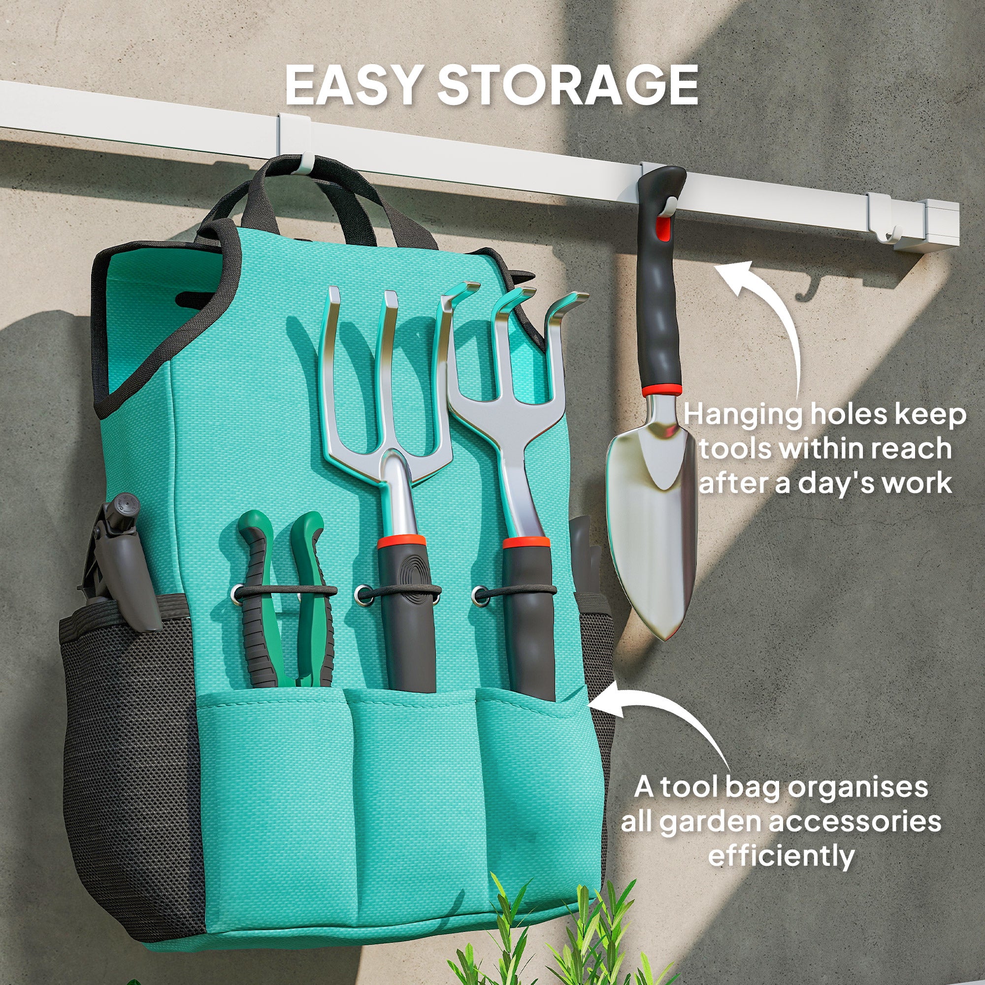 Outsunny Juego de Herramientas para Jardín de 9 Piezas Robusta Juego de Herramientas Jardinería de Aluminio con Tijeras de Podar con Bloqueo Seguro y Bolsa de Jardín Ligera para Mujeres y Hombres